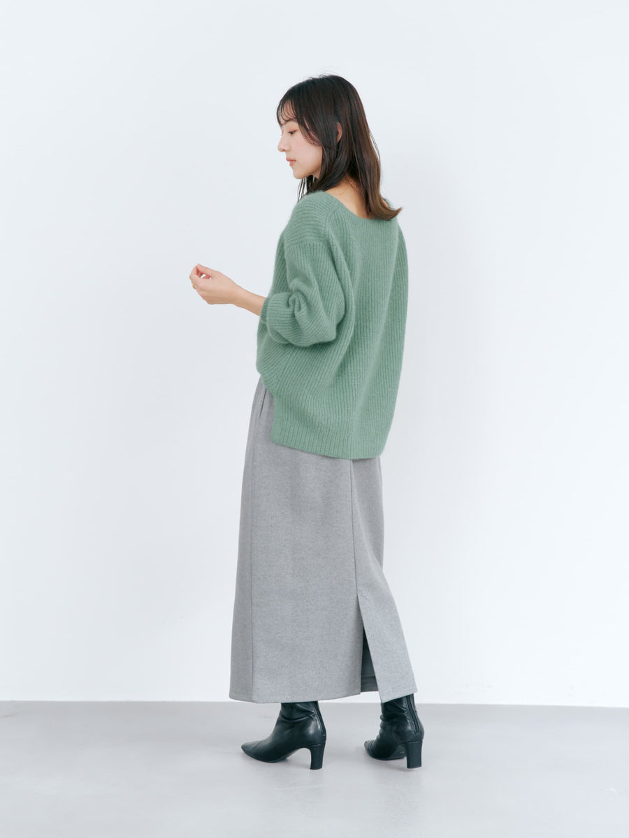 フォックスアンゴラVネックパターン柄ニット　[通常]