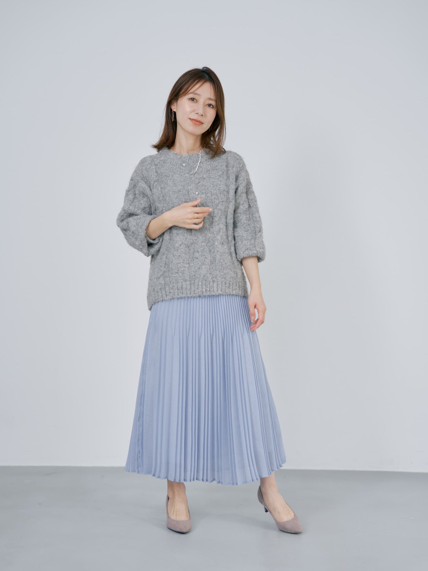 エアリーミックスプリーツスカート-short & regular　[通常]