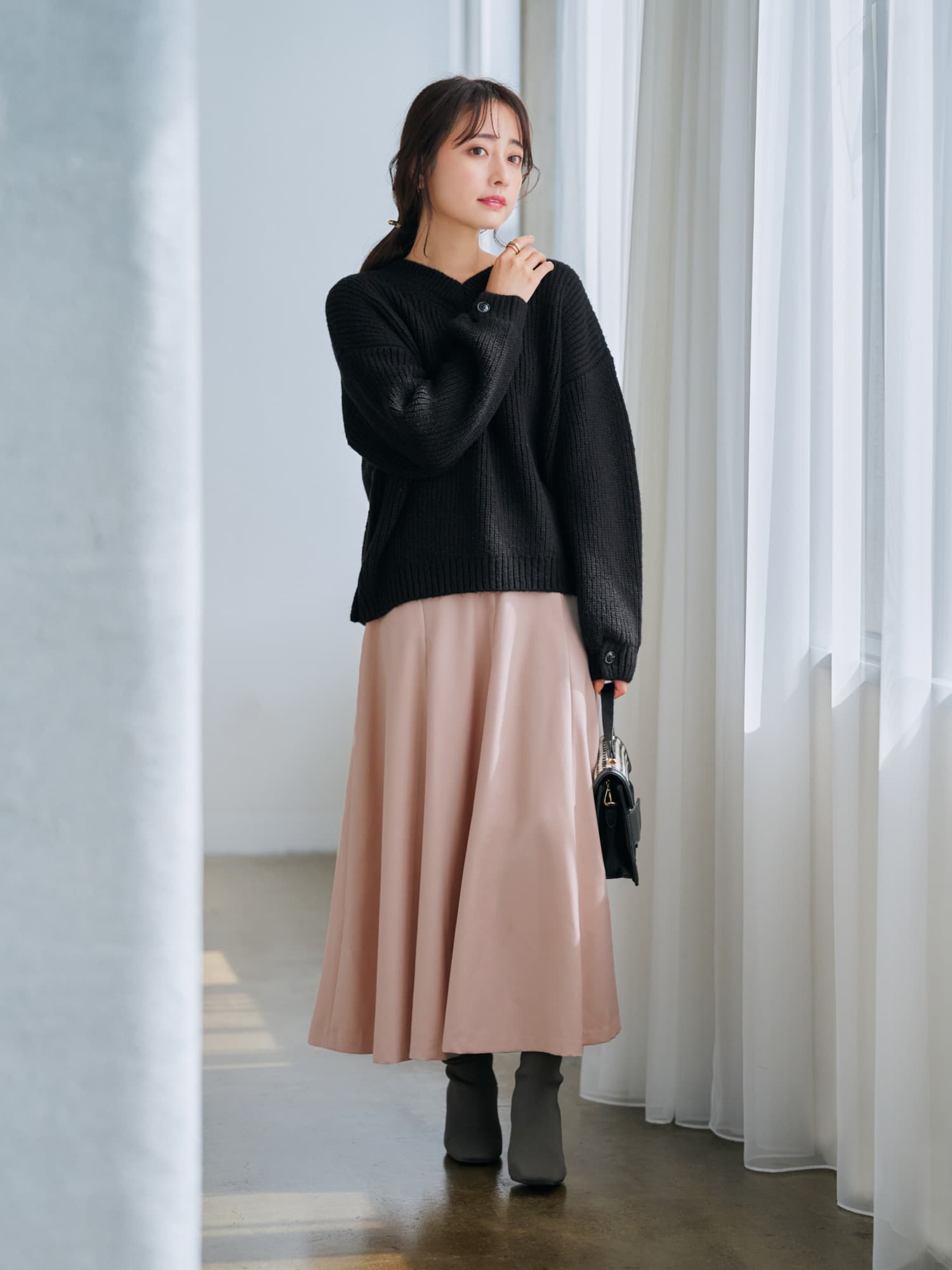 サイドボタンミックスバイカラーニット | 小柄・低身長女性向け サイドボタンミックスバイカラーニット | 小柄・低身長女性向け