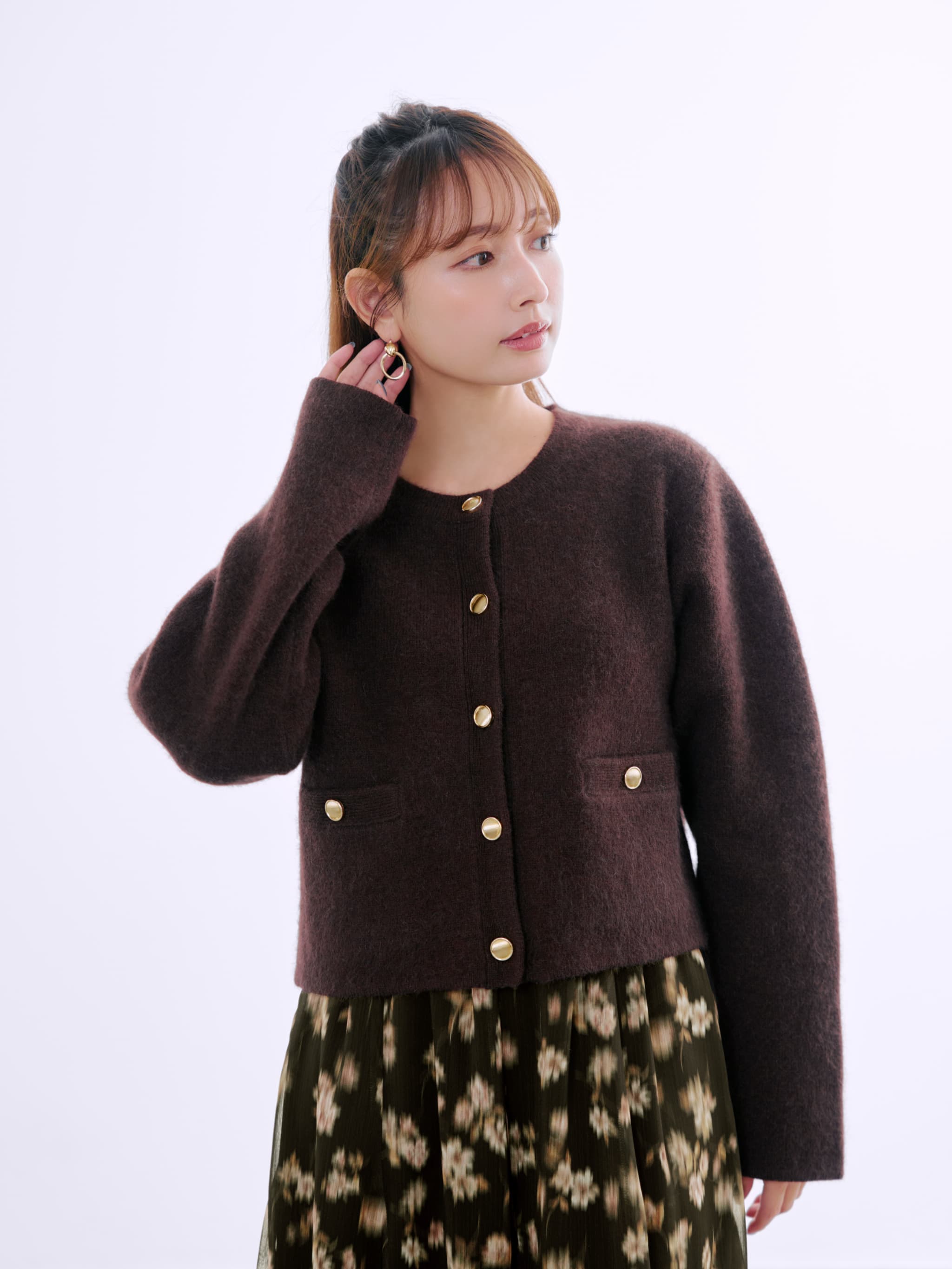 フォックスアンゴラダブルフェイスニットジャケット | 小柄・低