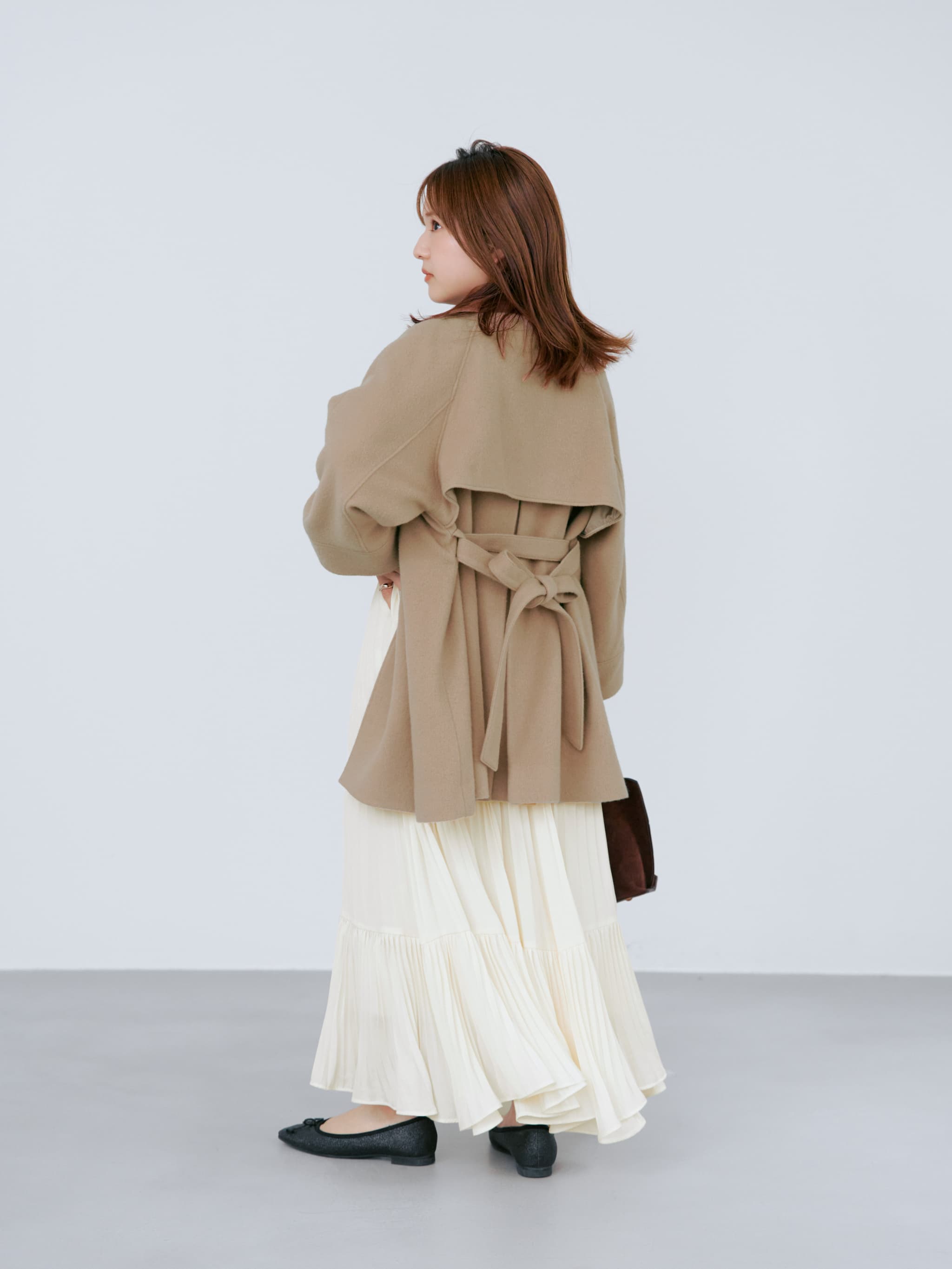 2wayカラーゴールドボタンミドルコート | 小柄・低身長女性向け