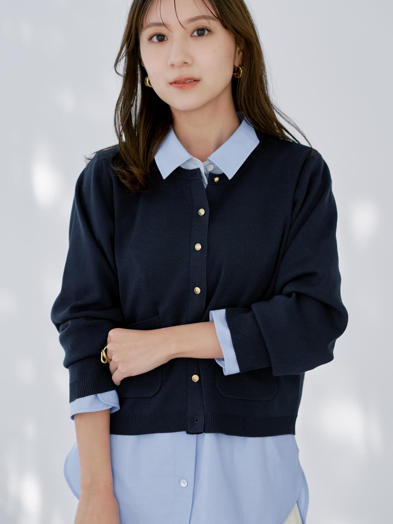 ゴールドボタンニットカーディガン | 小柄・低身長女性向け