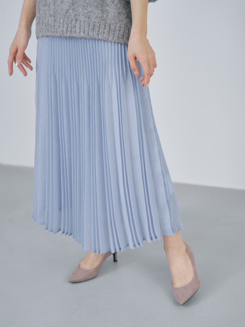 150cmスタッフ着用 エアリーミックスプリーツスカート