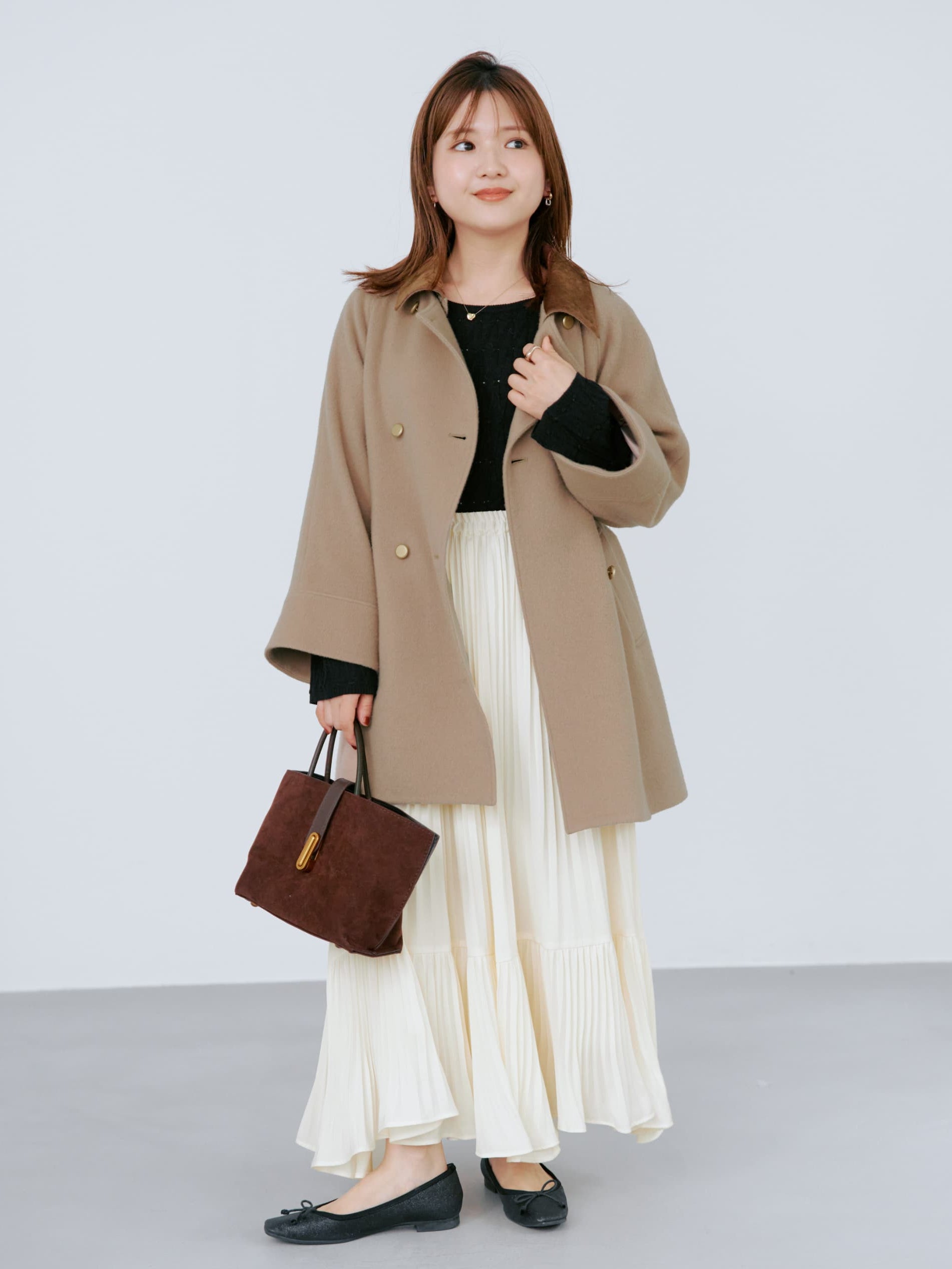 2wayカラーゴールドボタンミドルコート | 小柄・低身長女性向け