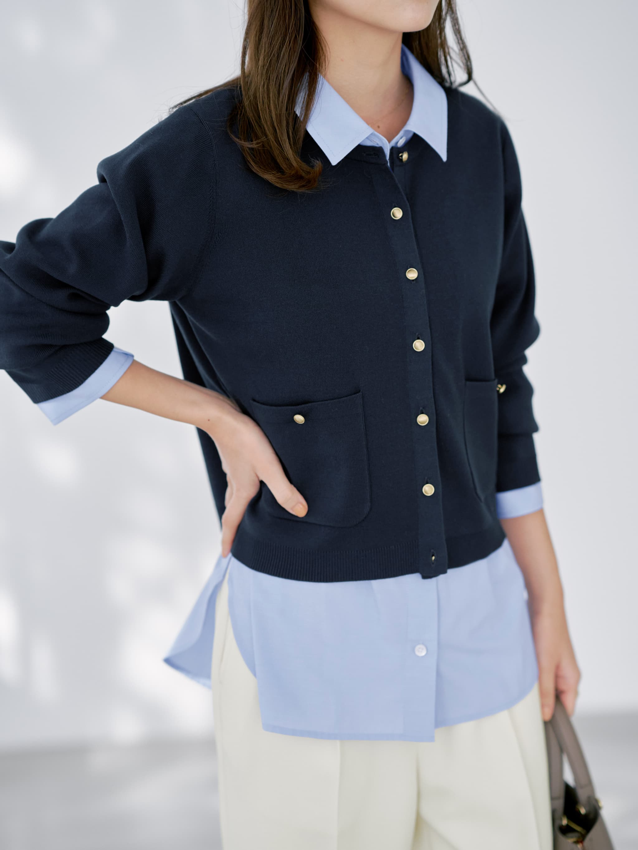 ゴールドボタンニットカーディガン | 小柄・低身長女性向け