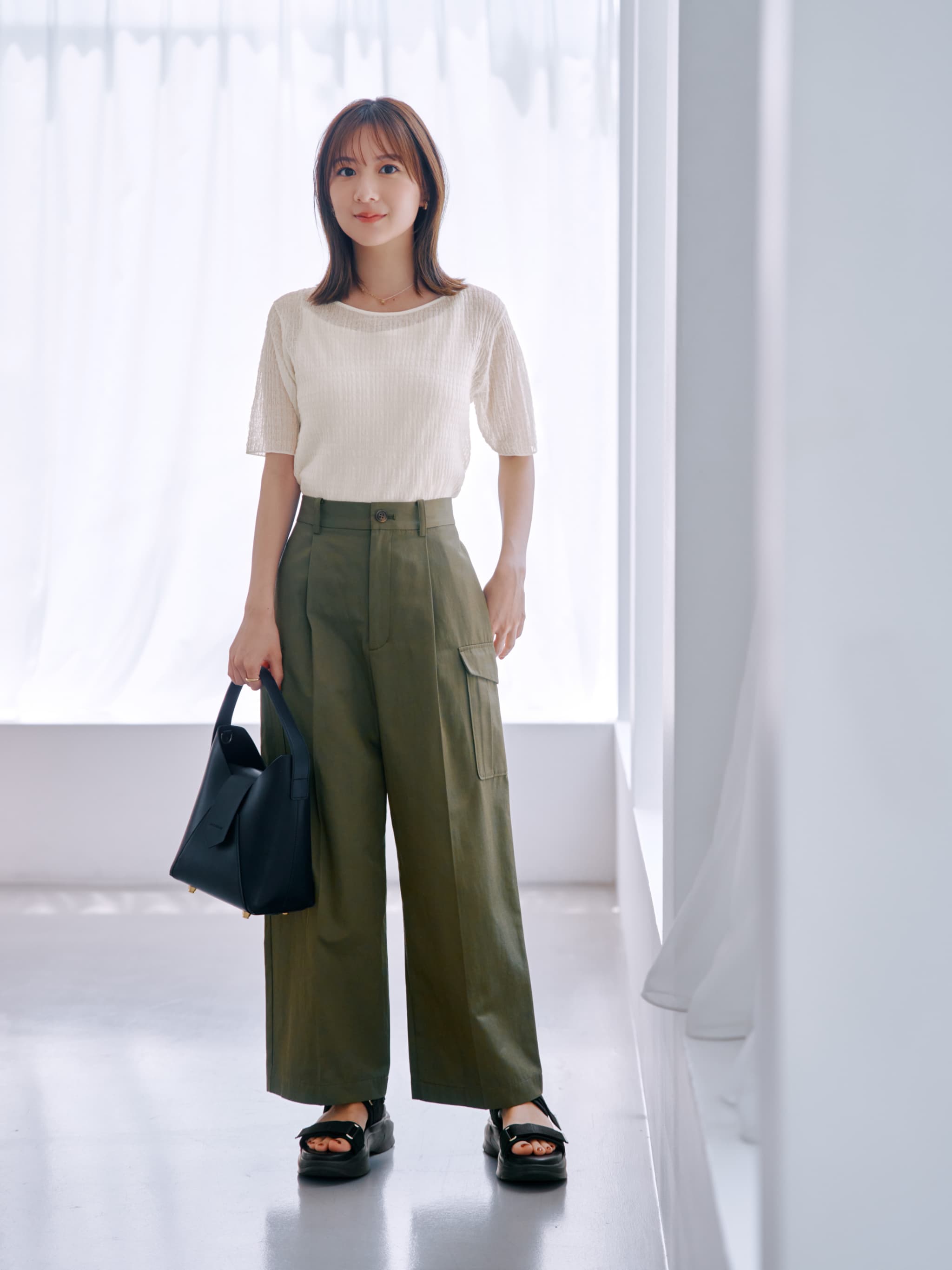 シアーリップルニットトップス | 小柄・低身長女性向けファッション