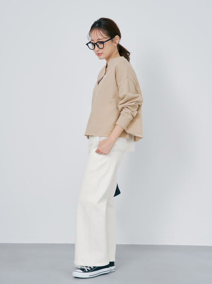 裏毛スキッパーネックトップス　[通常]