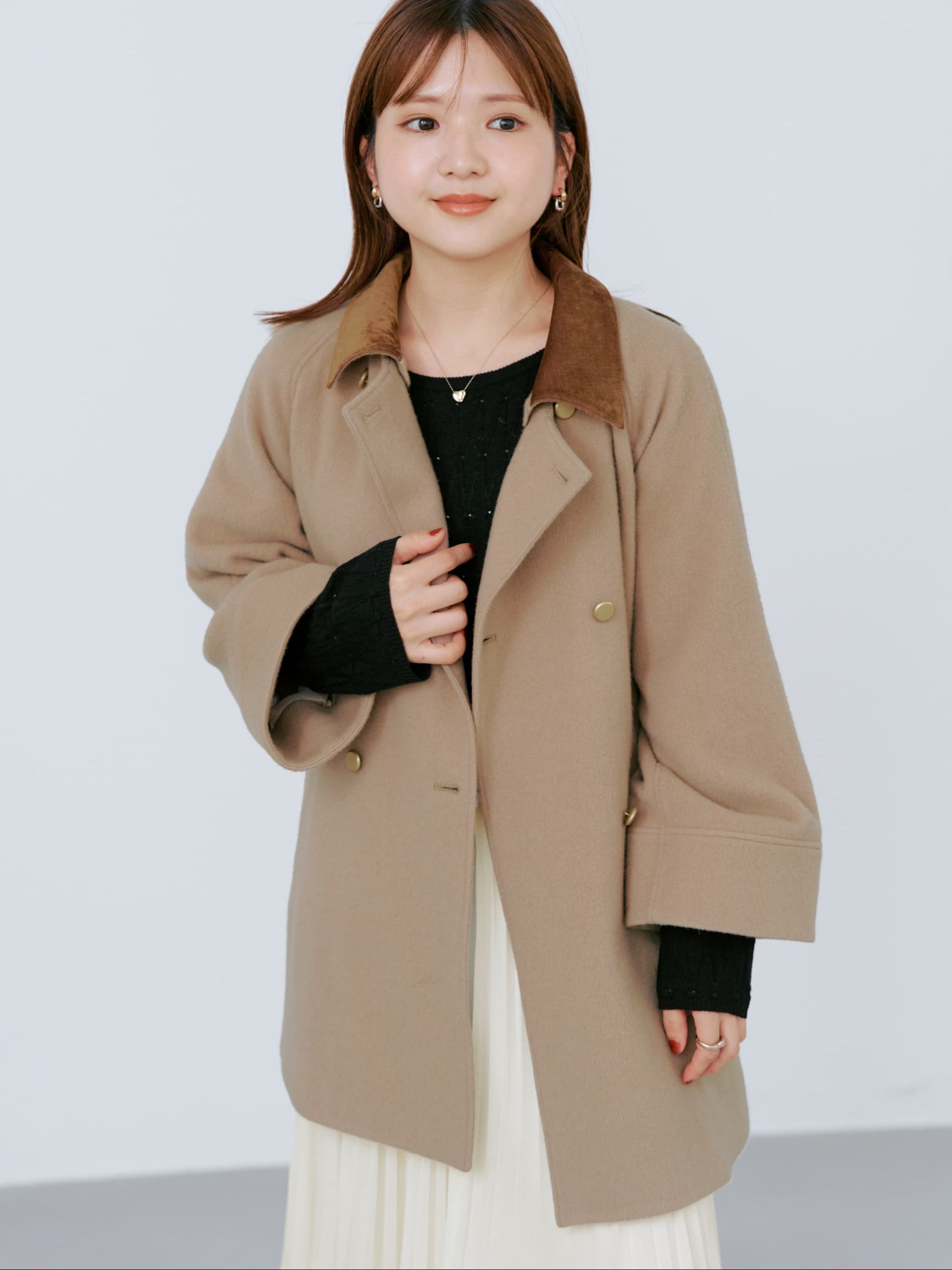 2wayカラーゴールドボタンミドルコート | 小柄・低身長女性向け