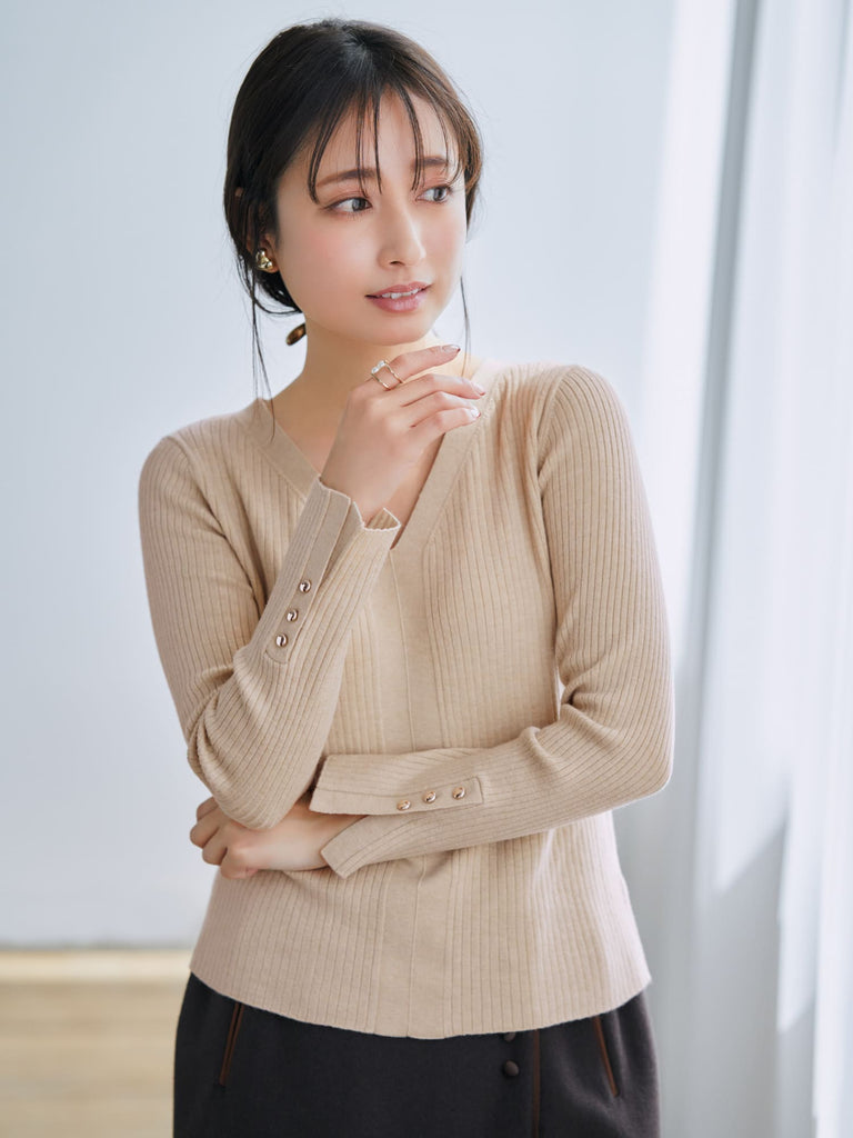 Yラインリブニットトップス 小柄・低身長女性向けファッション通販、コーディネート COHINA STORE公式