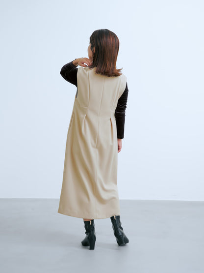 フロントボタンVネックジャンパースカート-short & regular　[通常]