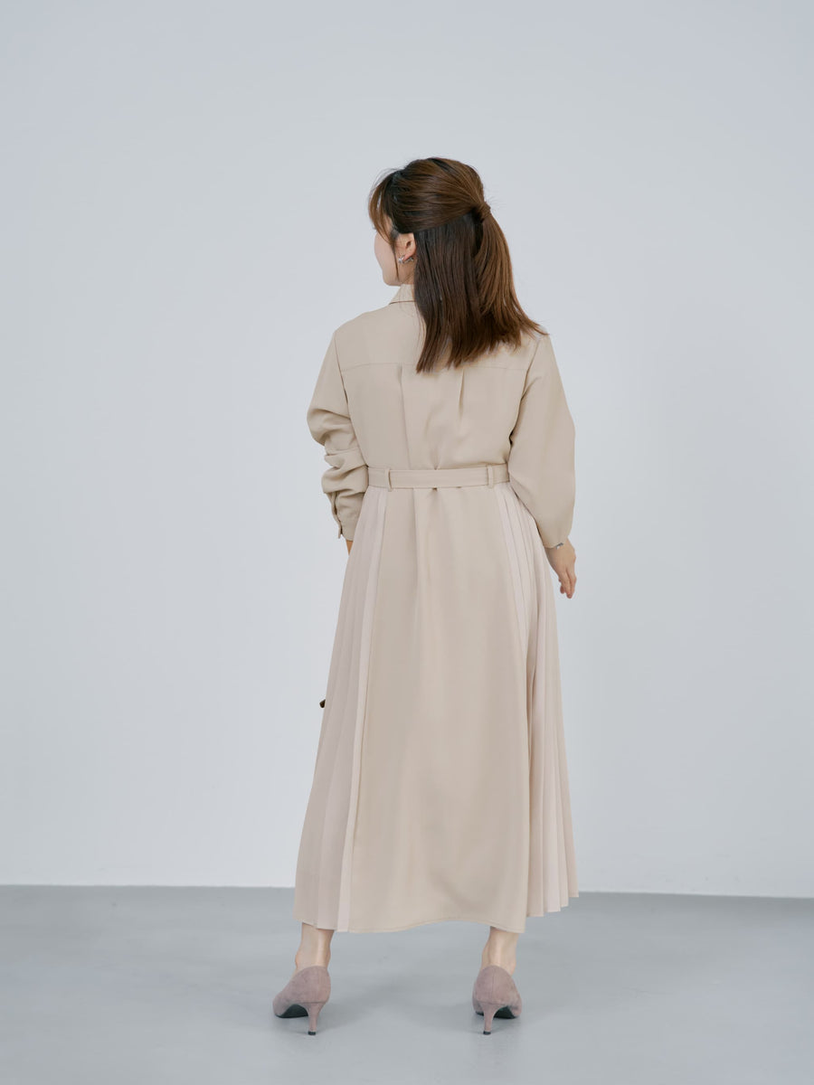 ベルト付きサイドプリーツワンピース-short & regular　[通常]