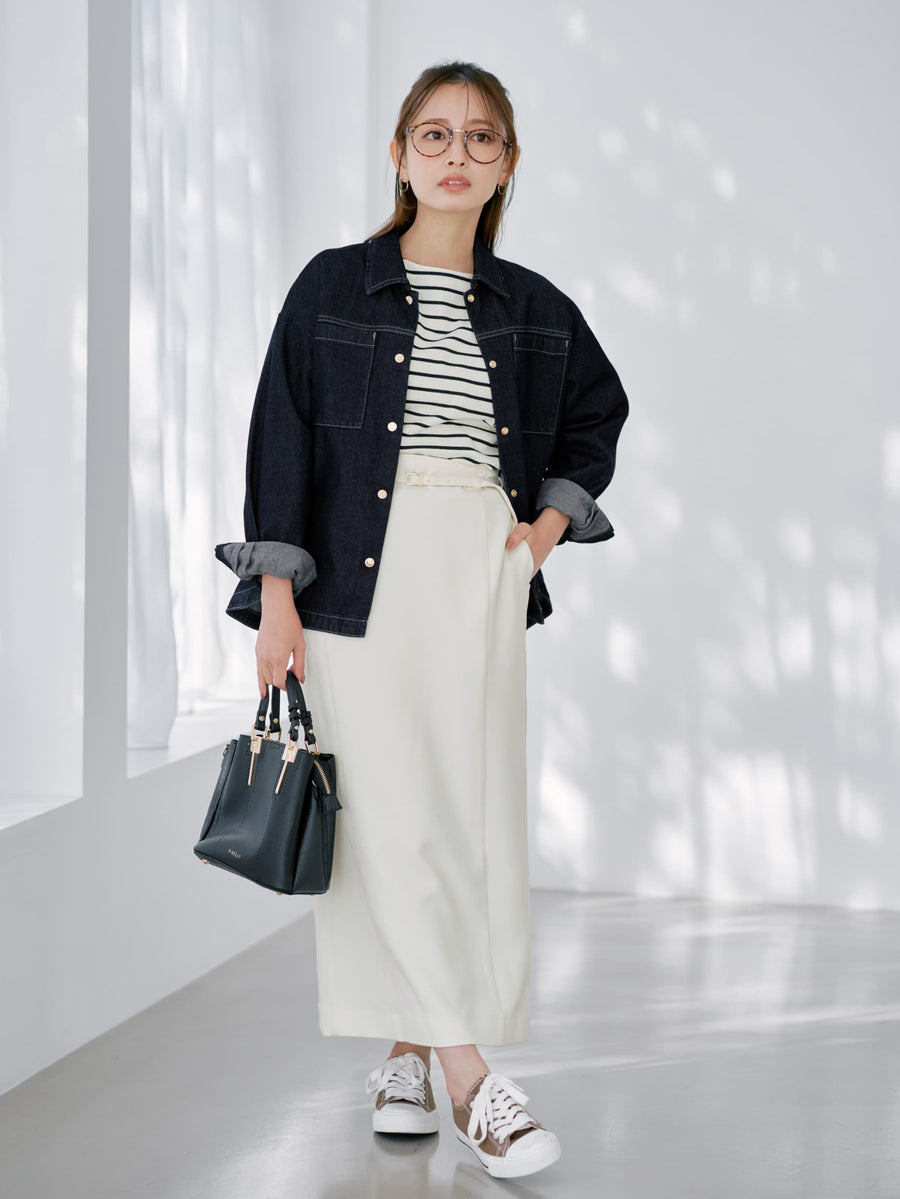 ベルト付きパネルIラインスカート-short & regular　[通常]