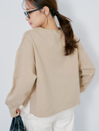 裏毛スキッパーネックトップス　[通常]