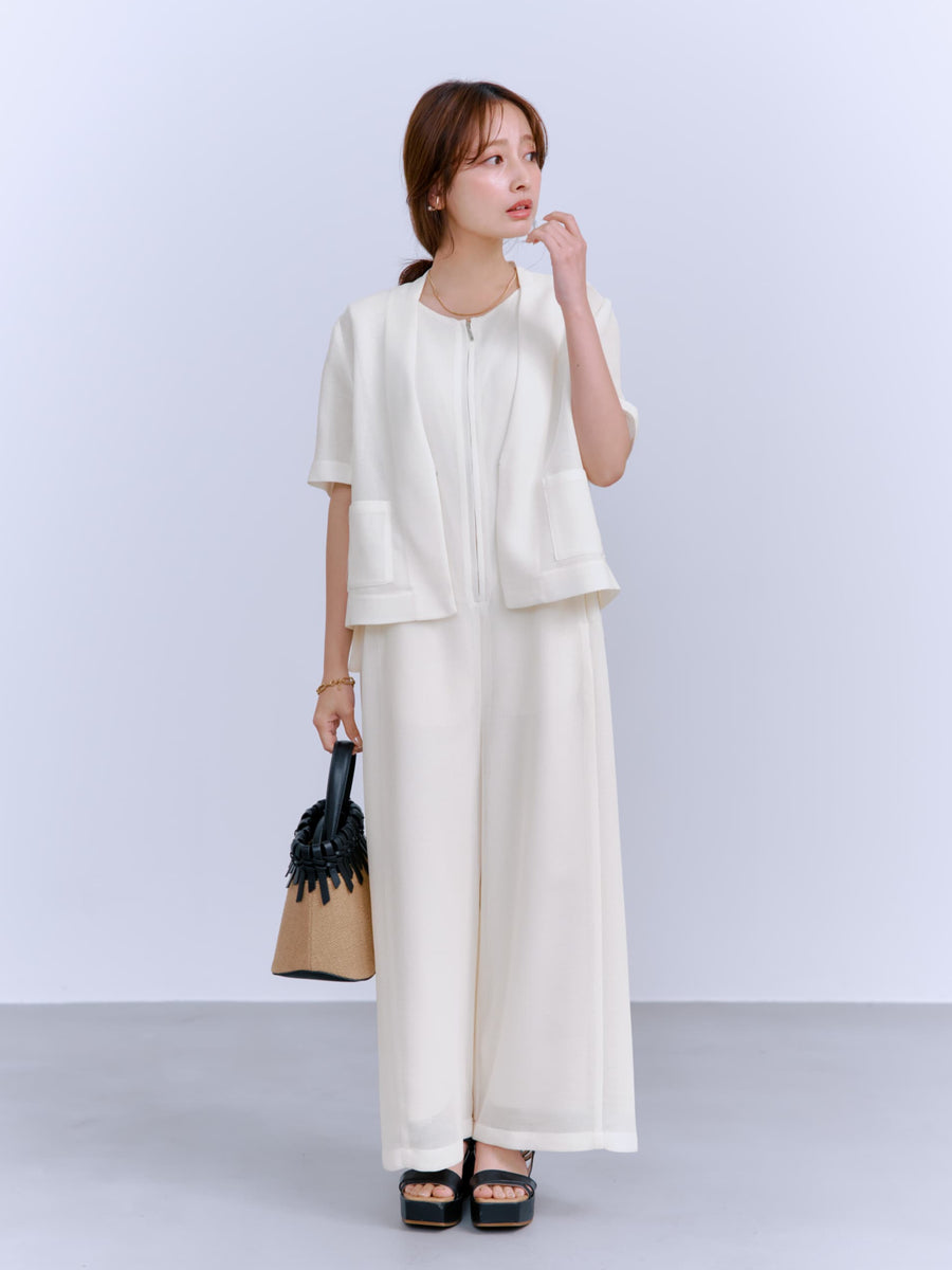 ハーフスリーブノーカラーメッシュジャケット　[通常]