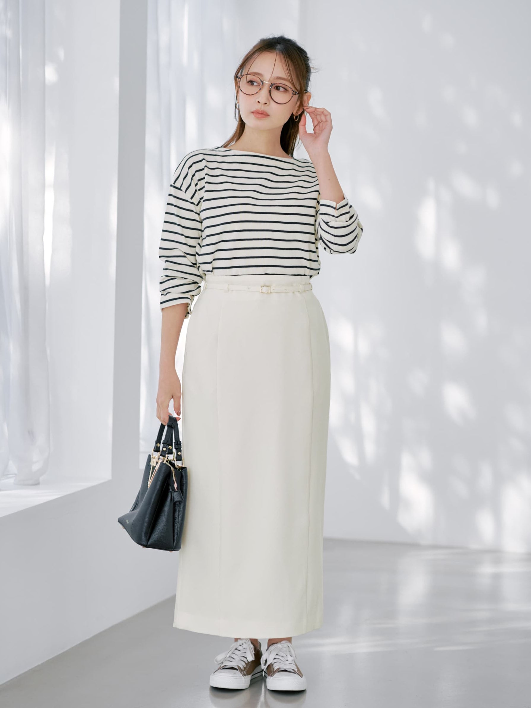 ベルト付きパネルIラインスカート-short & regular | 小柄・低身長女性