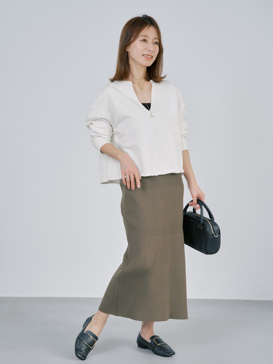 裏毛スキッパーネックトップス　[通常]