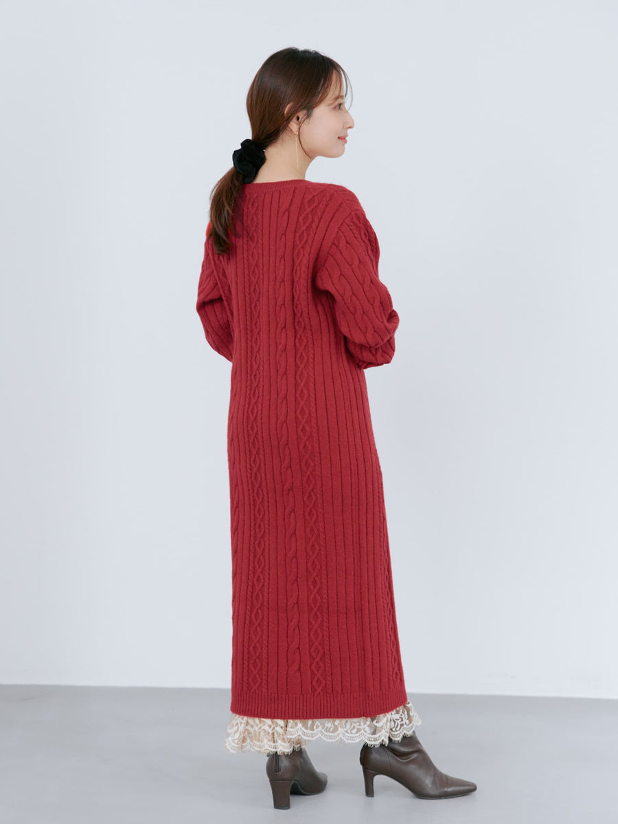 ケーブルミックスニットワンピース-short & regular　[通常]