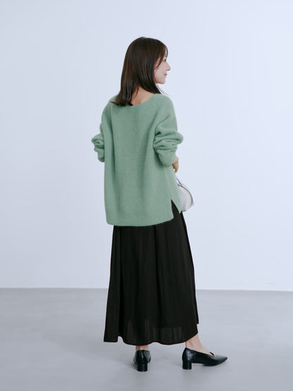 フォックスアンゴラVネックパターン柄ニット　[通常]