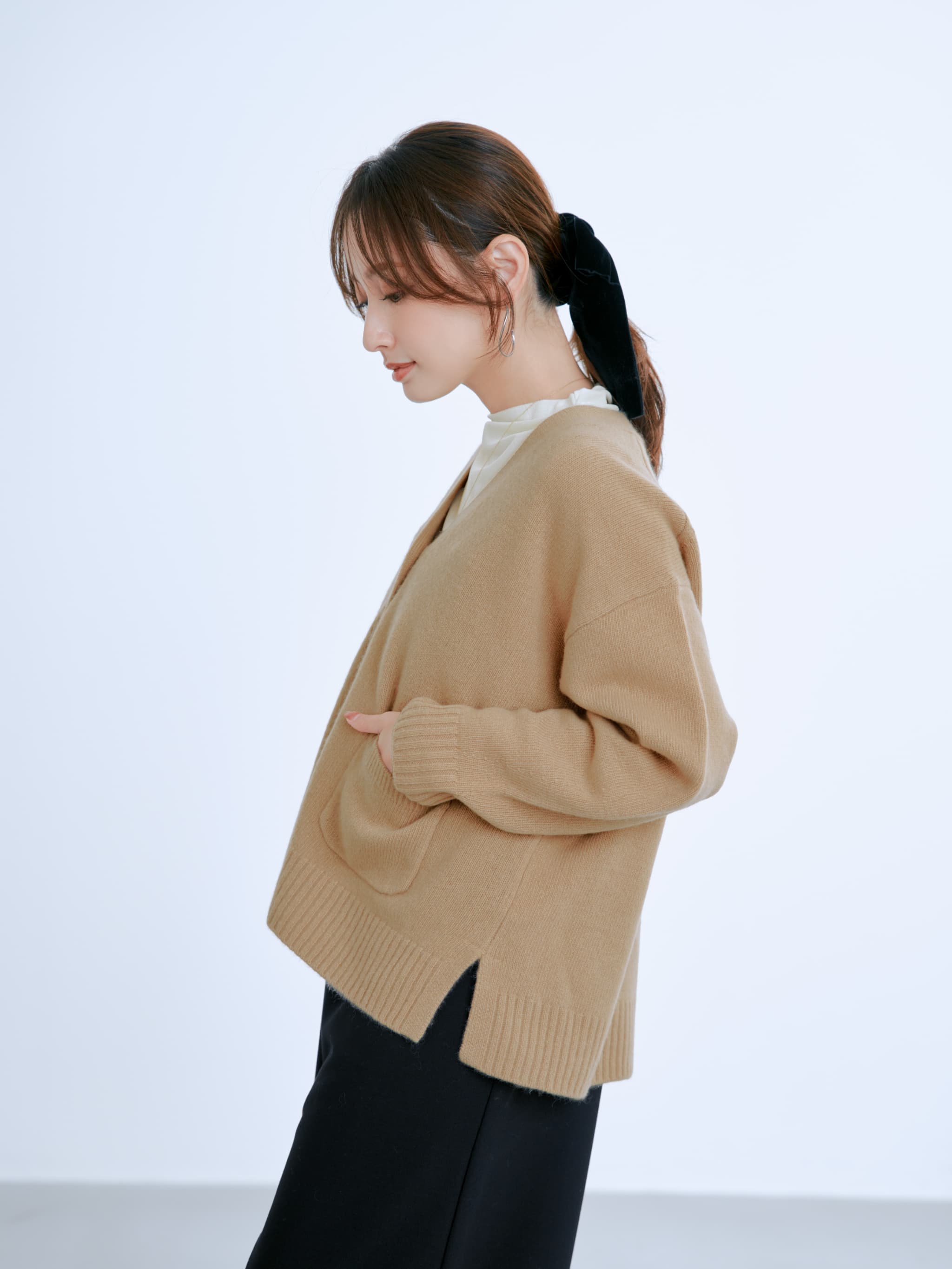 ウールカシミヤVネックロングカーディガン | 小柄・低身長女性向け