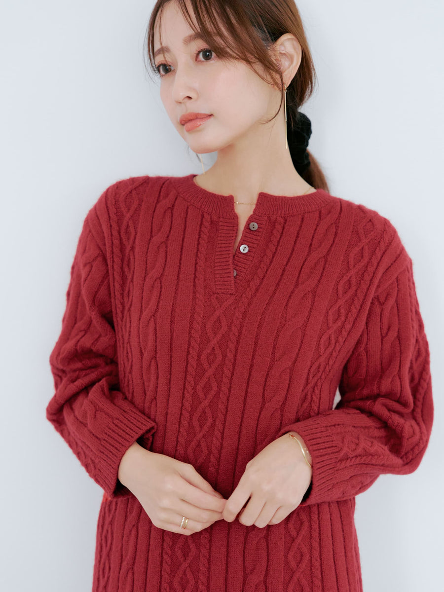 ケーブルミックスニットワンピース-short & regular　[通常]