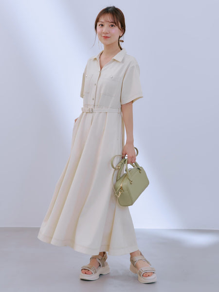 専用　ハンドメイド 麻 リネン ハイネックフレアワンピース リネンライクスキッパーフレアワンピース-short & regular