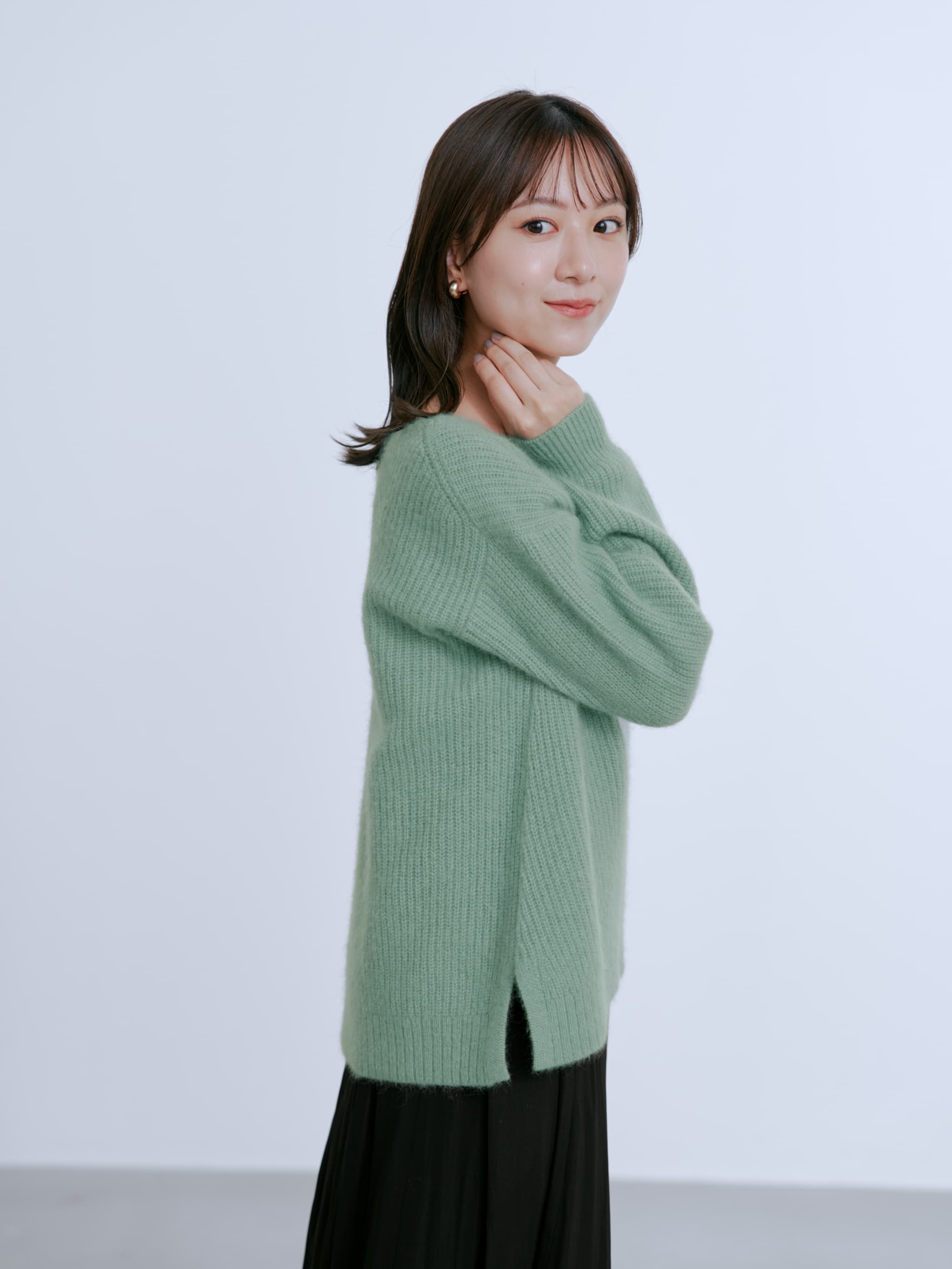 フォックスアンゴラVネックパターン柄ニット　 （COHINA） フォックスアンゴラVネックパターン柄ニット | 小柄・低身長女性向け