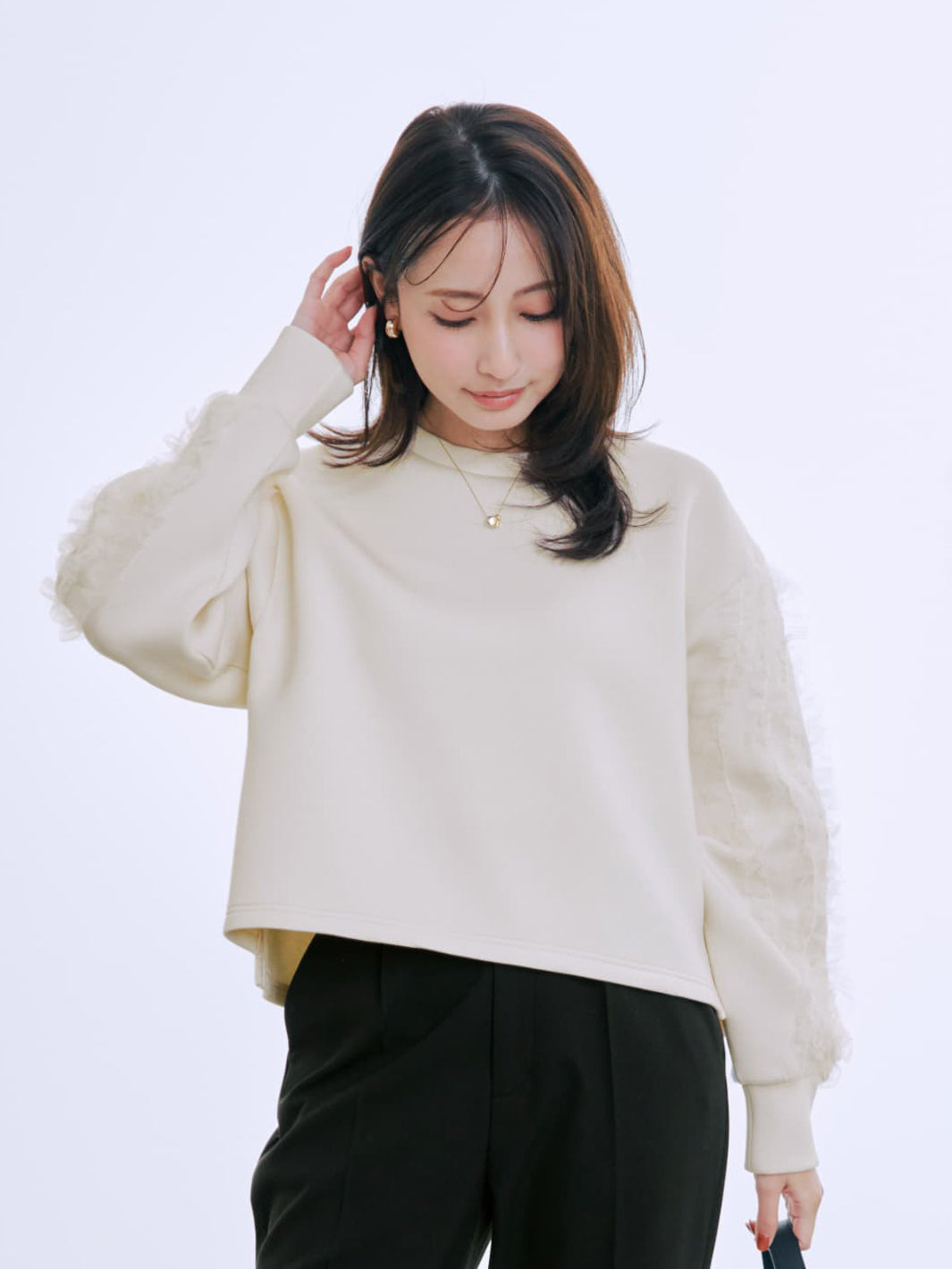 チュールスリーブダンボールトップス | 小柄・低身長女性向け