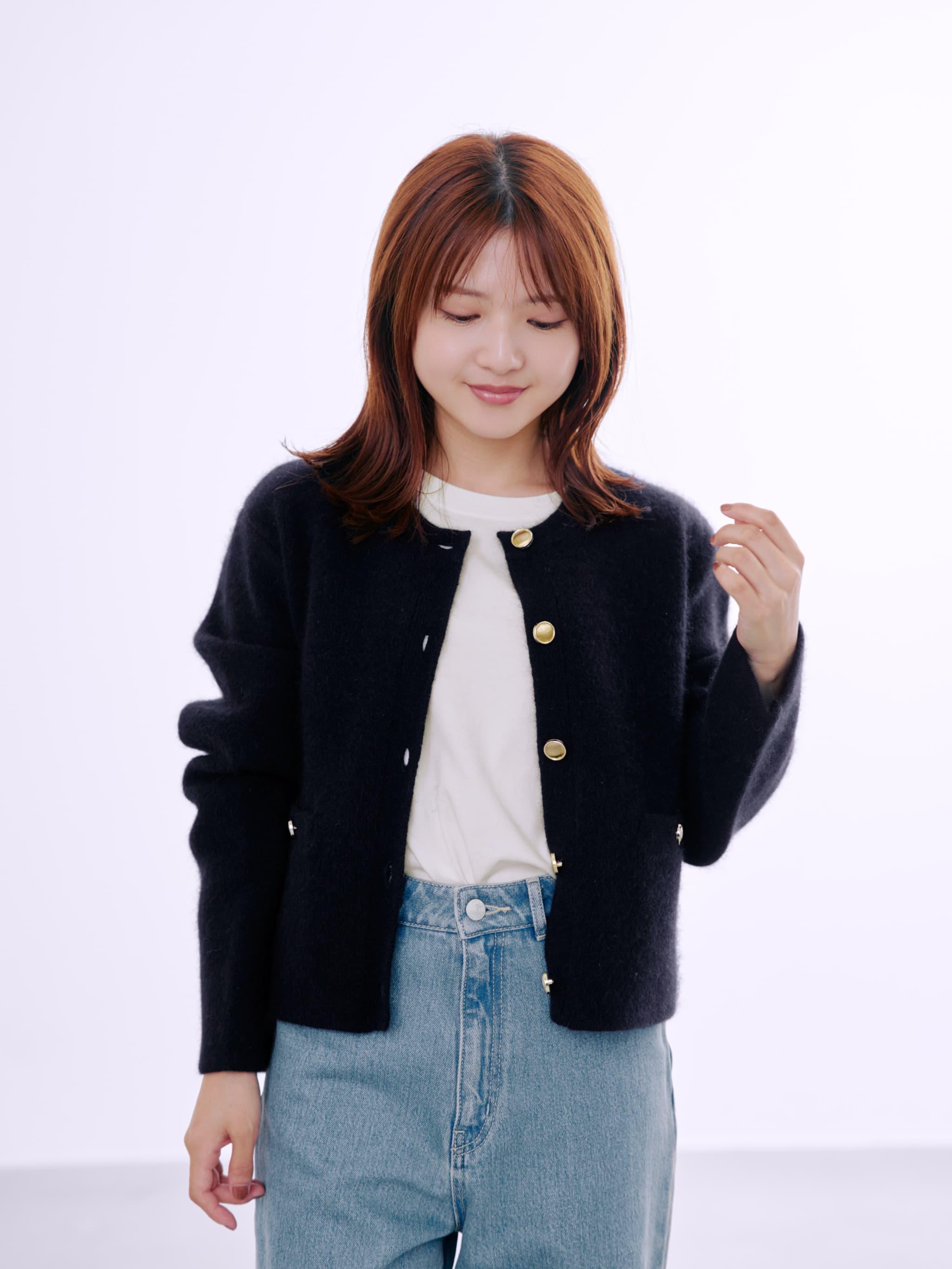 フォックスアンゴラダブルフェイスニットジャケット | 小柄・低身長