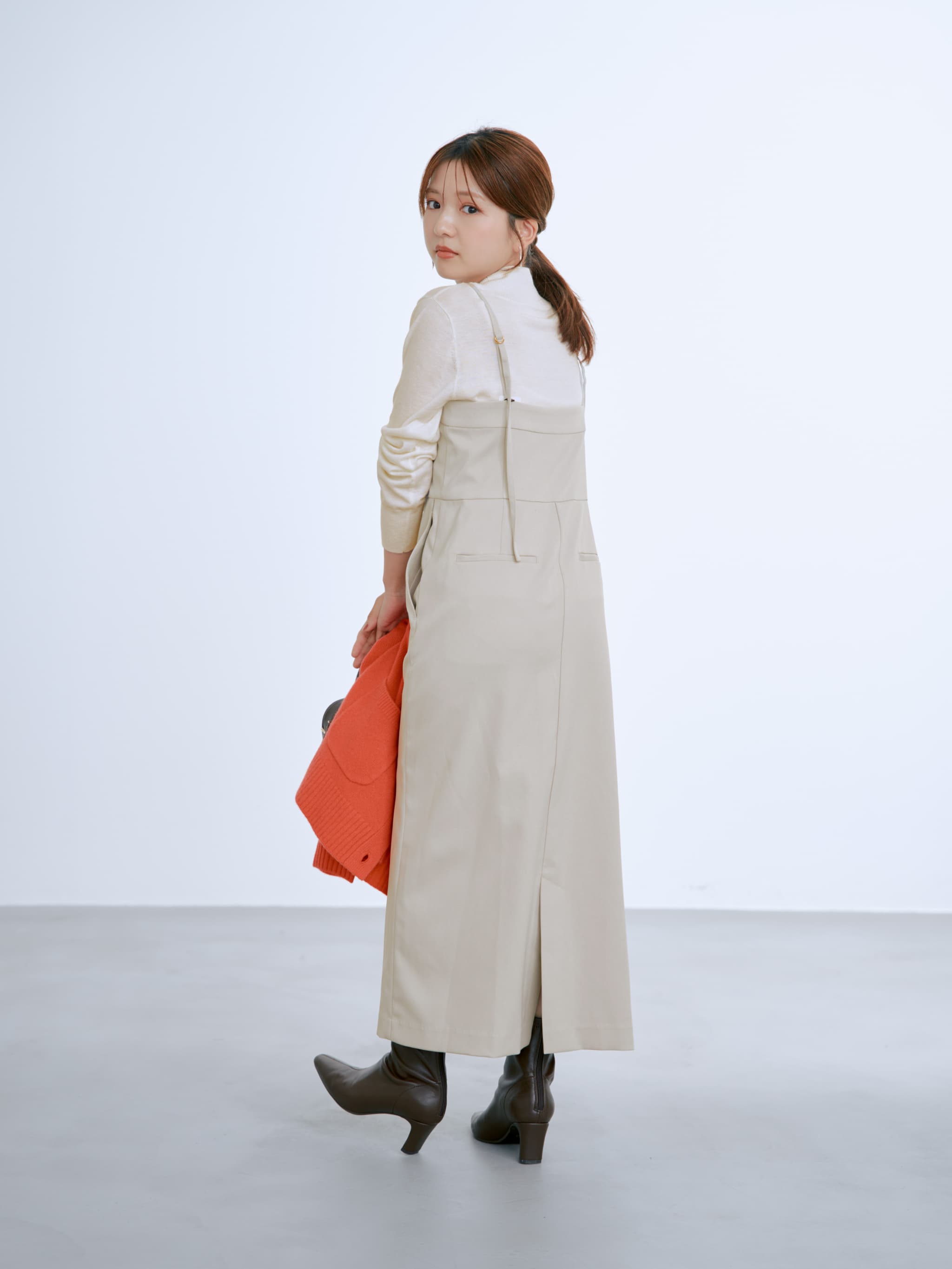 フロントボタンIラインジャンパースカート-short & regular