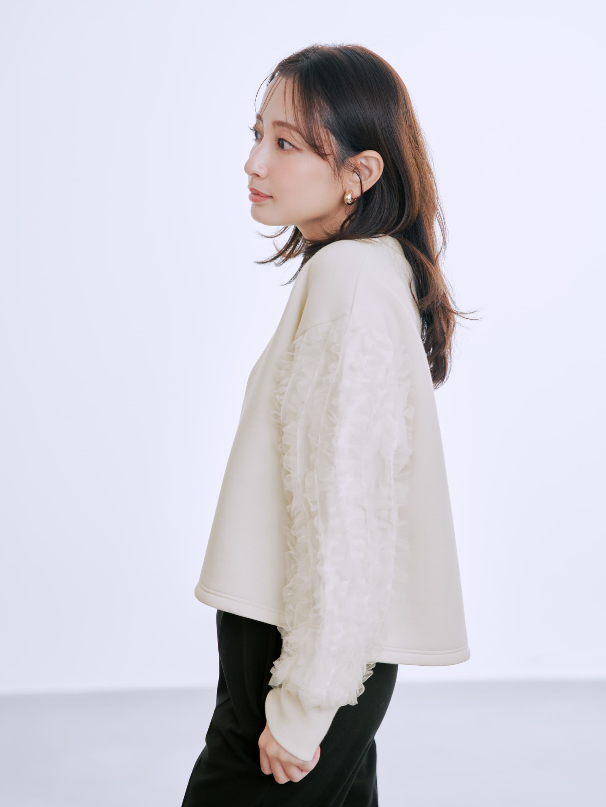 チュールスリーブダンボールトップス | 小柄・低身長女性向け