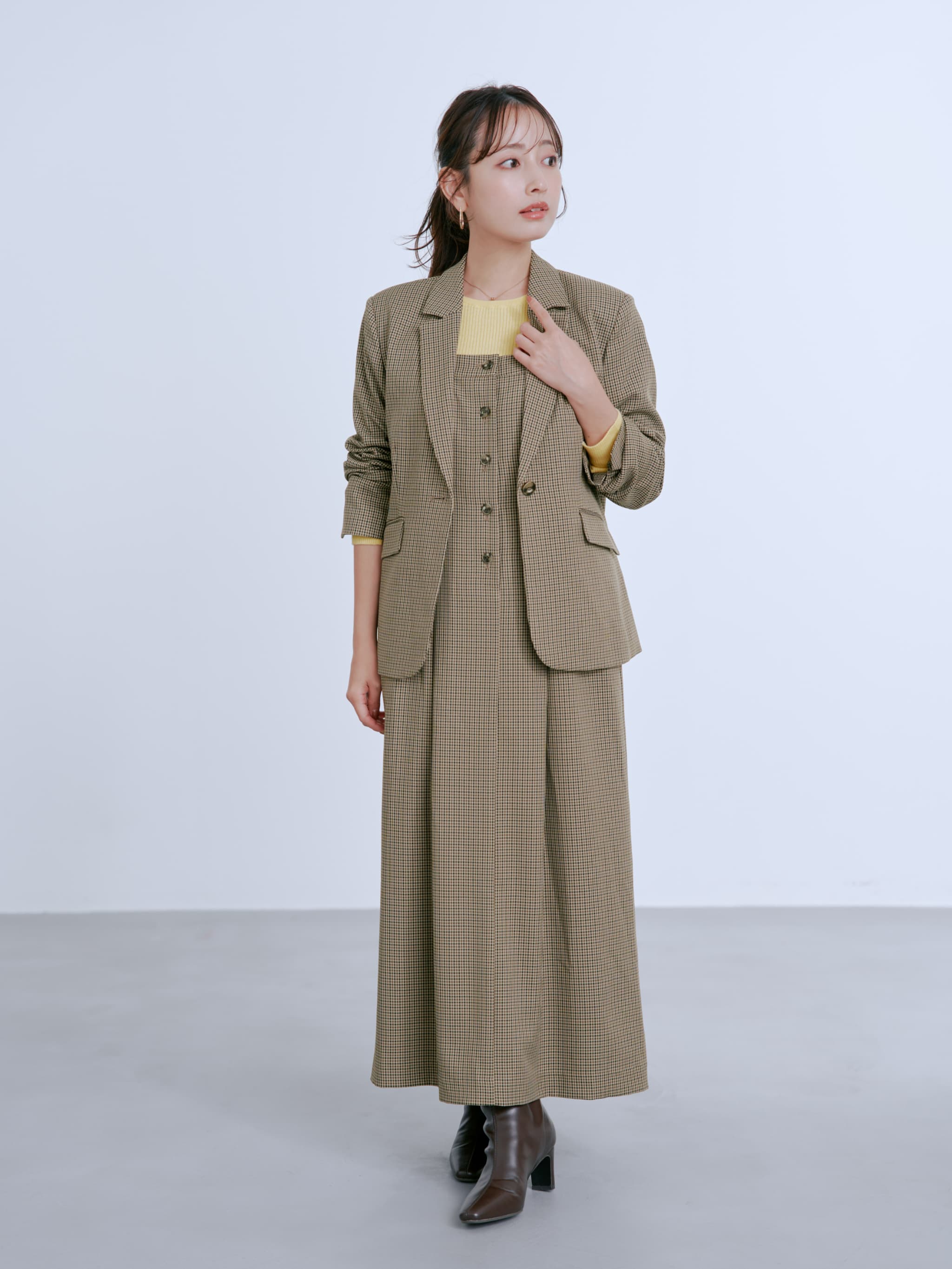 【新品未使用】コヒナ cohina フロントボタンジャンパースカート フロントボタンツイードジャンパースカート-short & regular