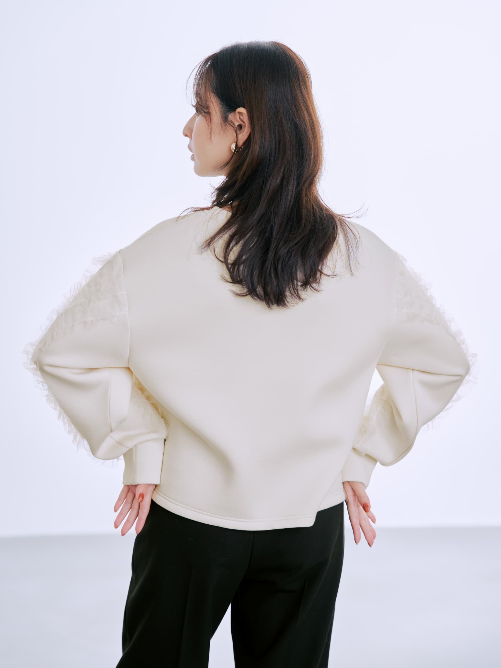 チュールスリーブダンボールトップス | 小柄・低身長女性向け
