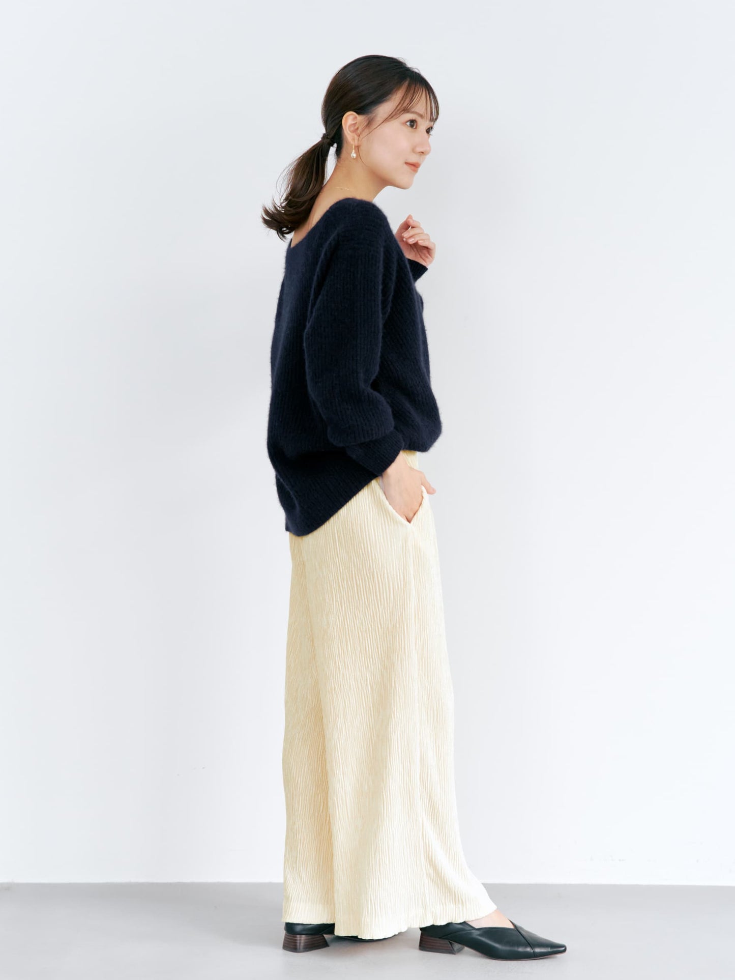 フォックスアンゴラVネックパターン柄ニット　[通常]