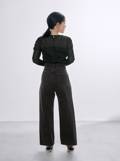 ギャザースリーブシアーカットトップス　[通常]