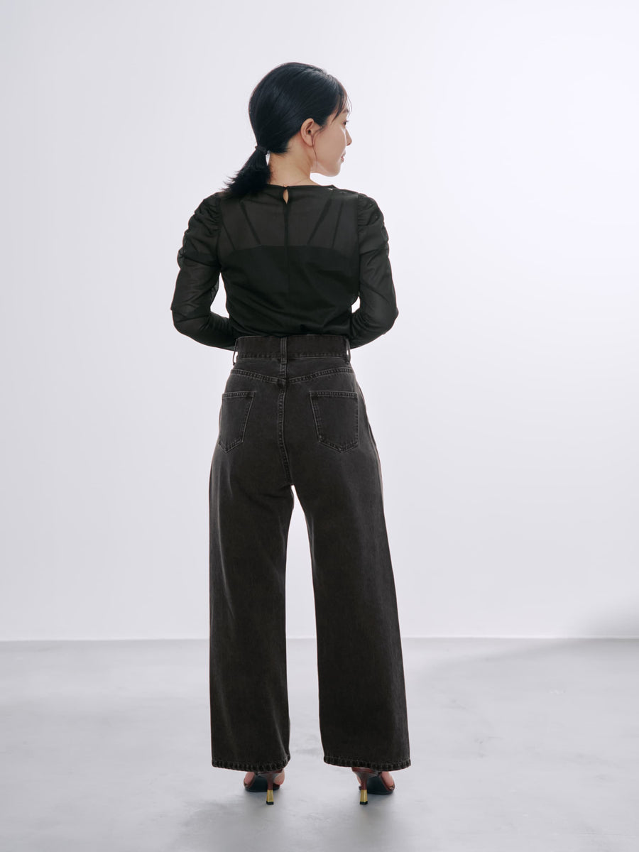 ギャザースリーブシアーカットトップス　[通常]