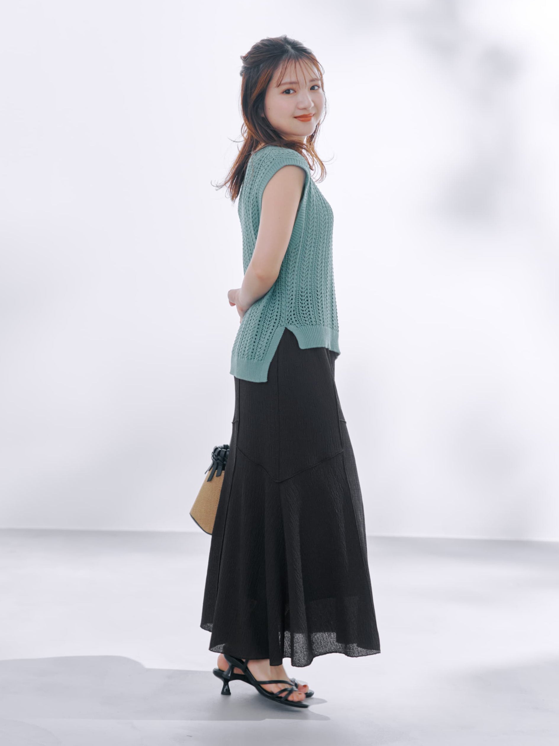 COHINA ワッシャーナローイージースカート regular ブラック ワッシャーナローイージースカート-short & regular | 小柄・低