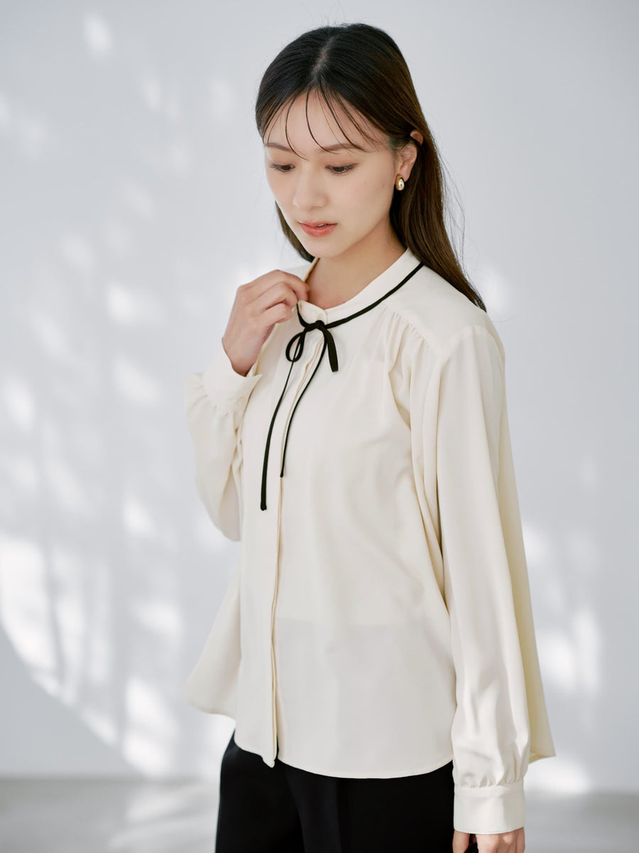 バイカラーリボンブラウス　[通常]