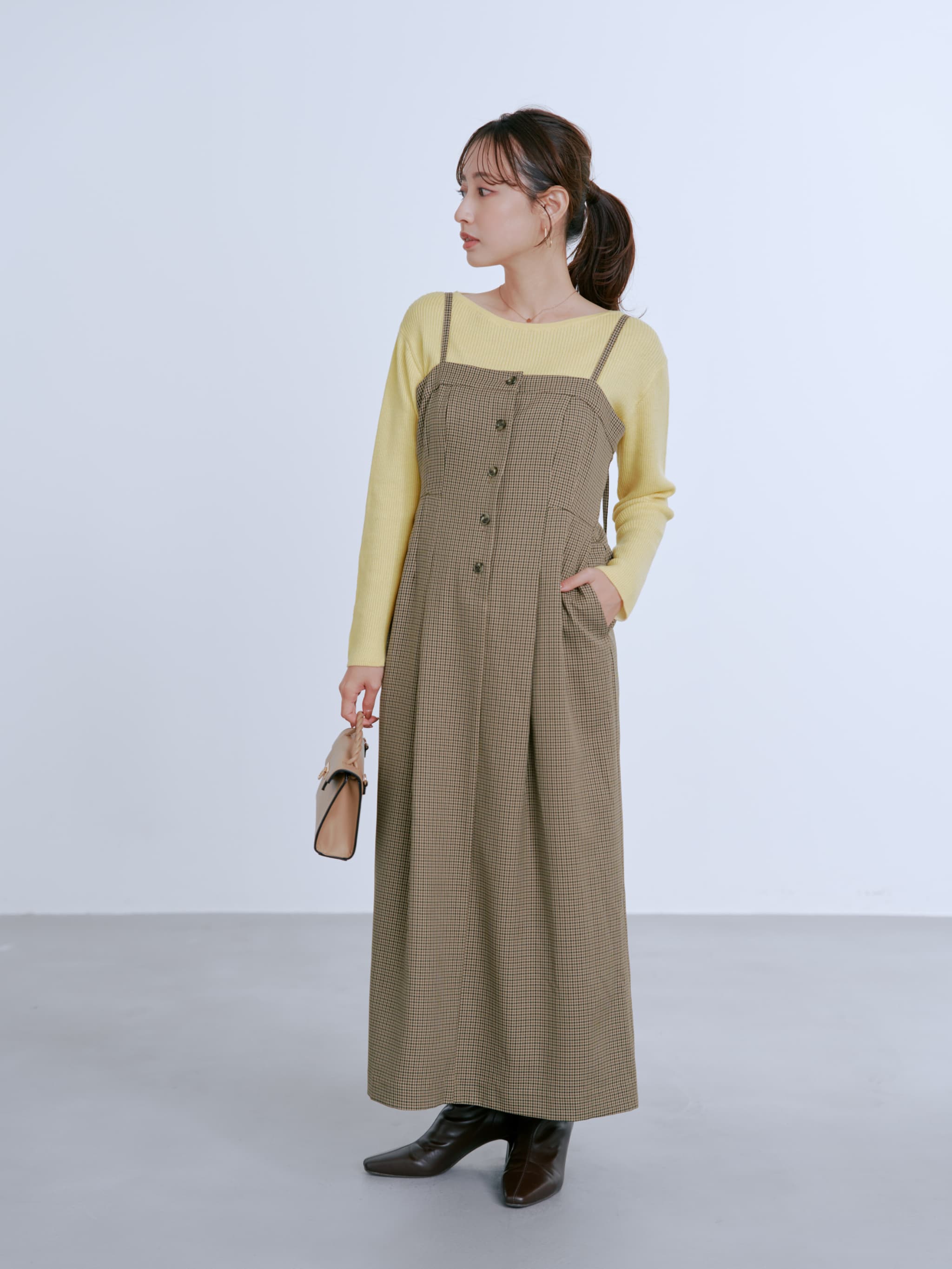 フロントボタンIラインジャンパースカート-short & regular