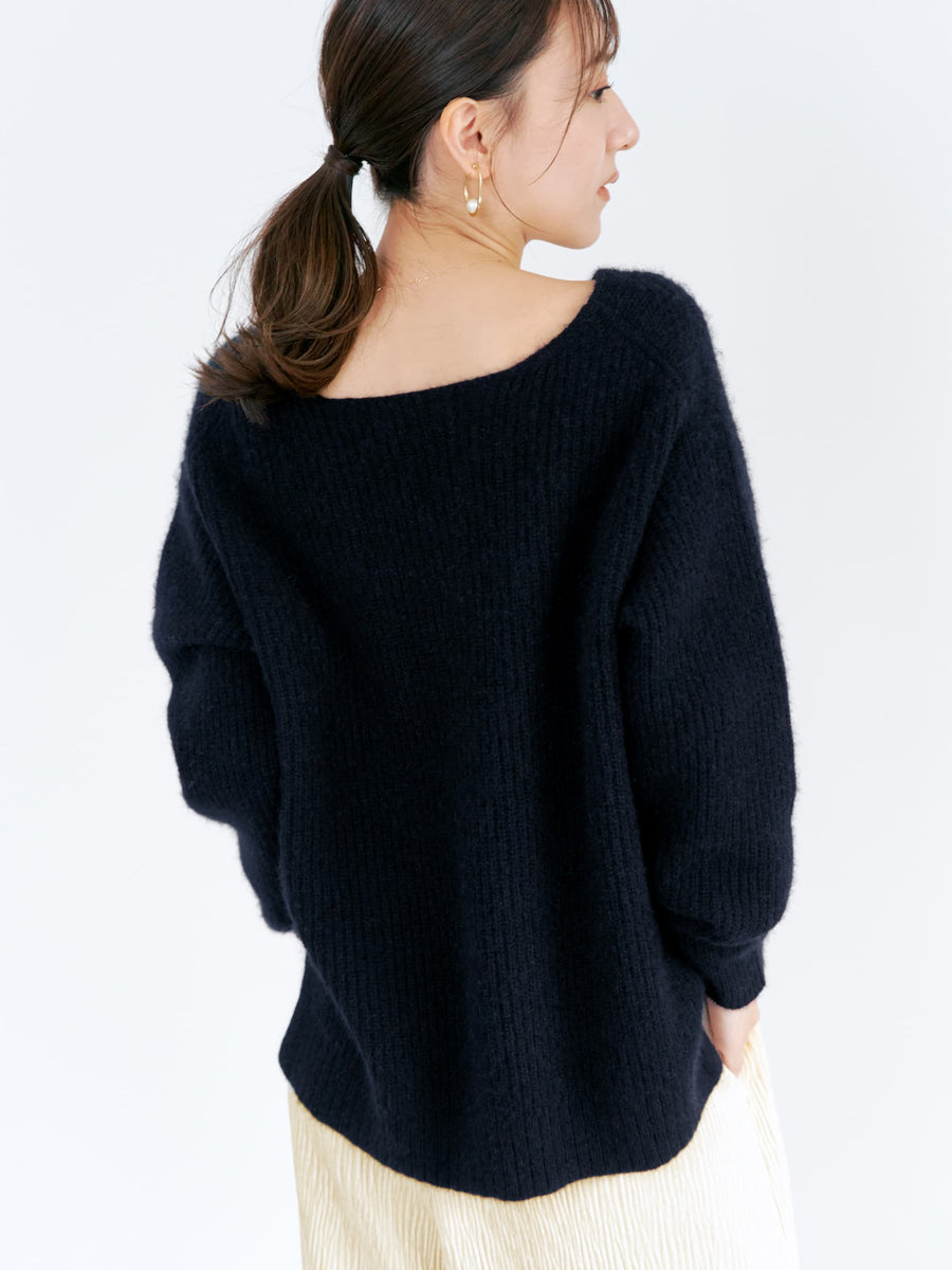 フォックスアンゴラVネックパターン柄ニット　[通常]