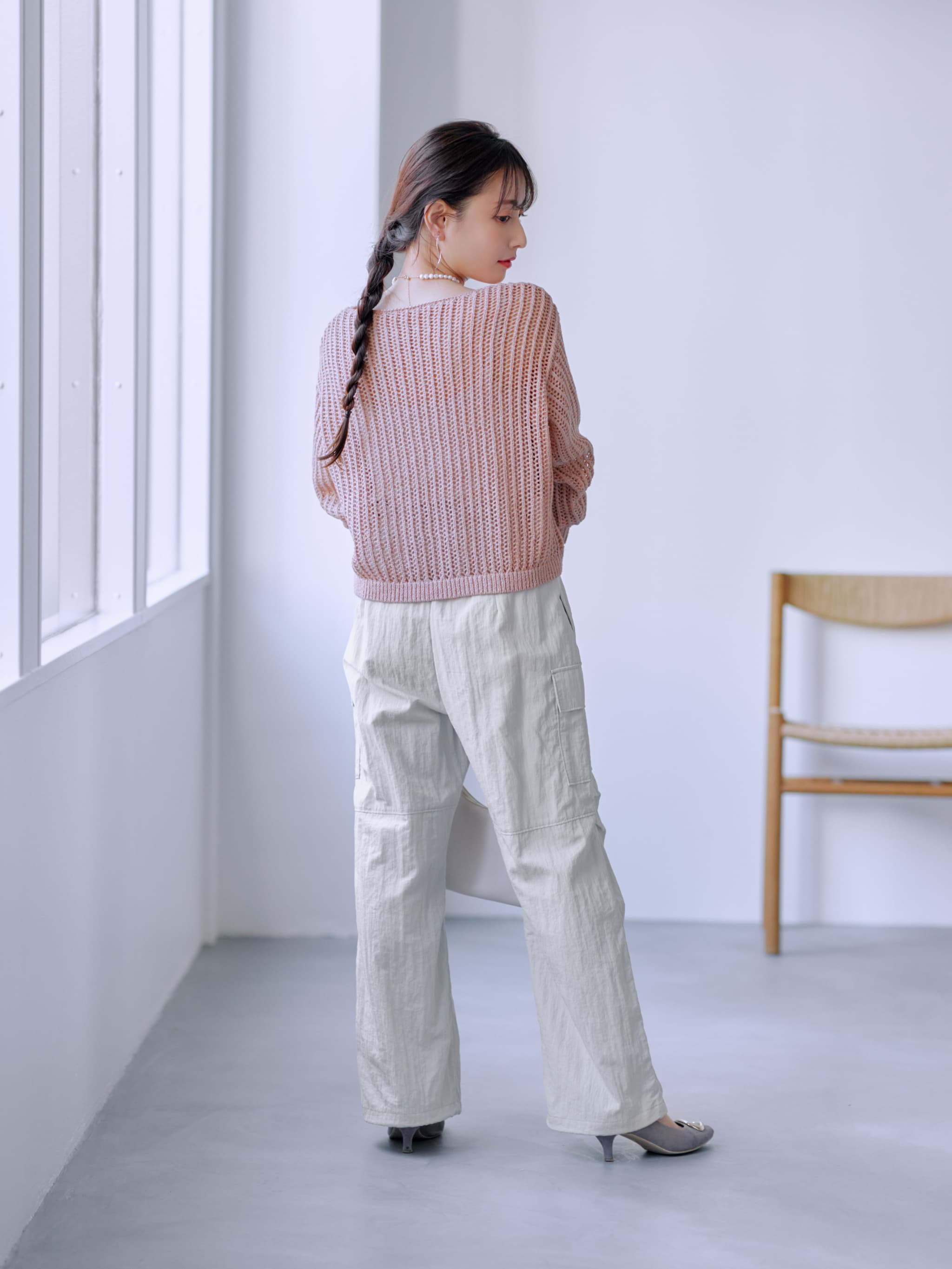 シャイニーテープヤーンメッシュニット | 小柄・低身長女性向け