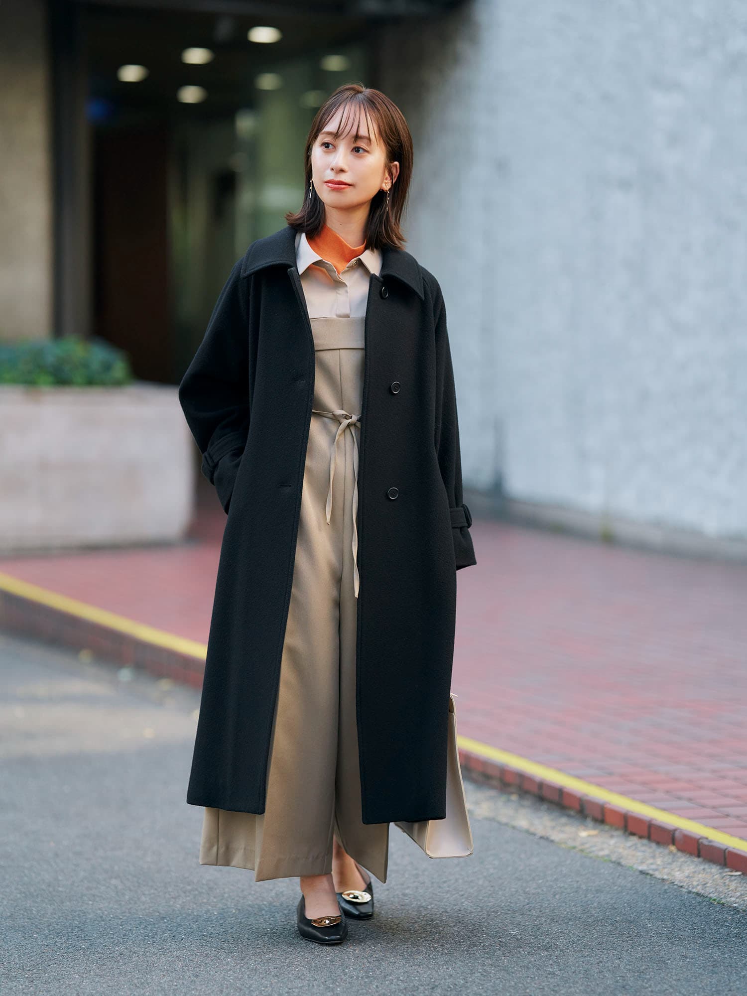 ベルト付きステンカラーウールコート | 小柄・低身長女性向け