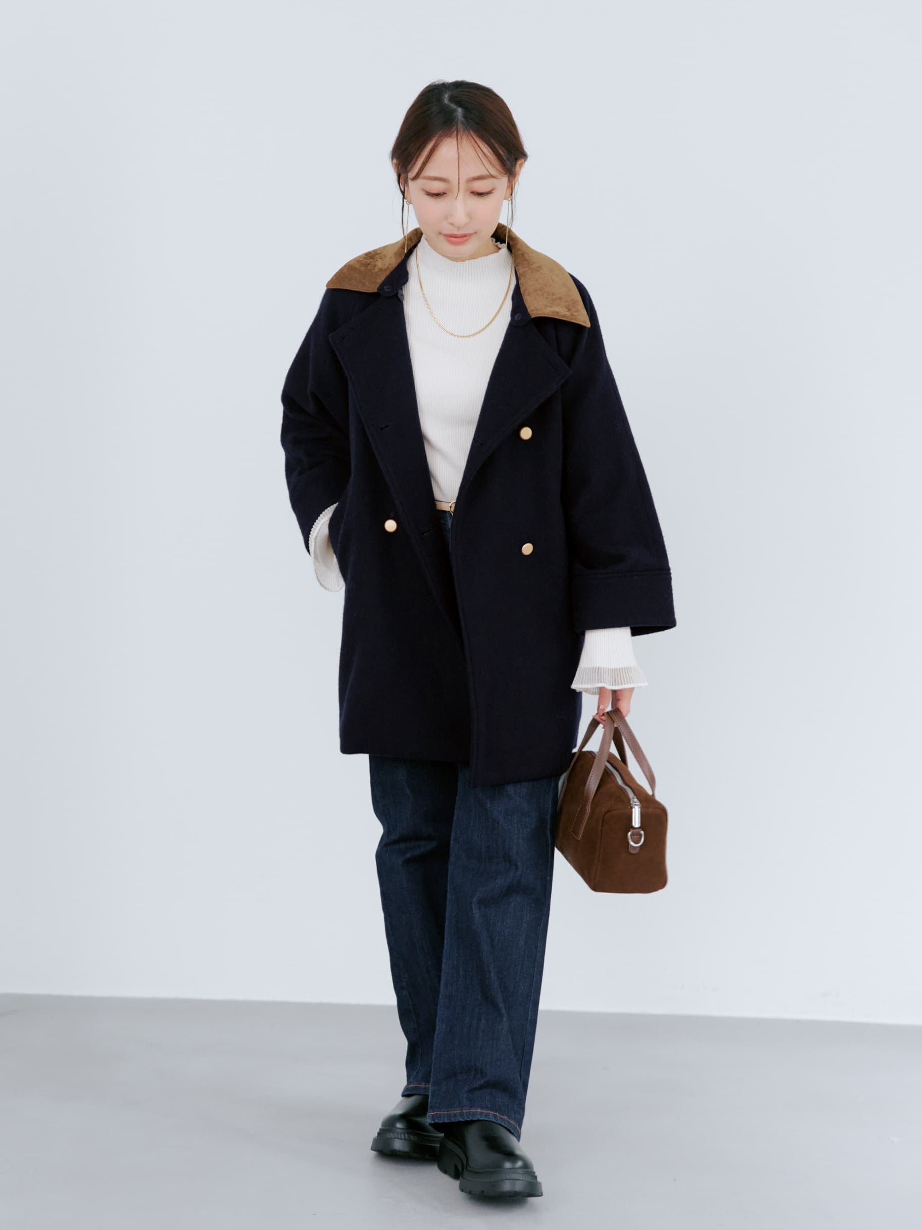 2wayカラーゴールドボタンミドルコート | 小柄・低身長女性向け 2wayカラーゴールドボタンミドルコート | 小柄・低身長女性向け