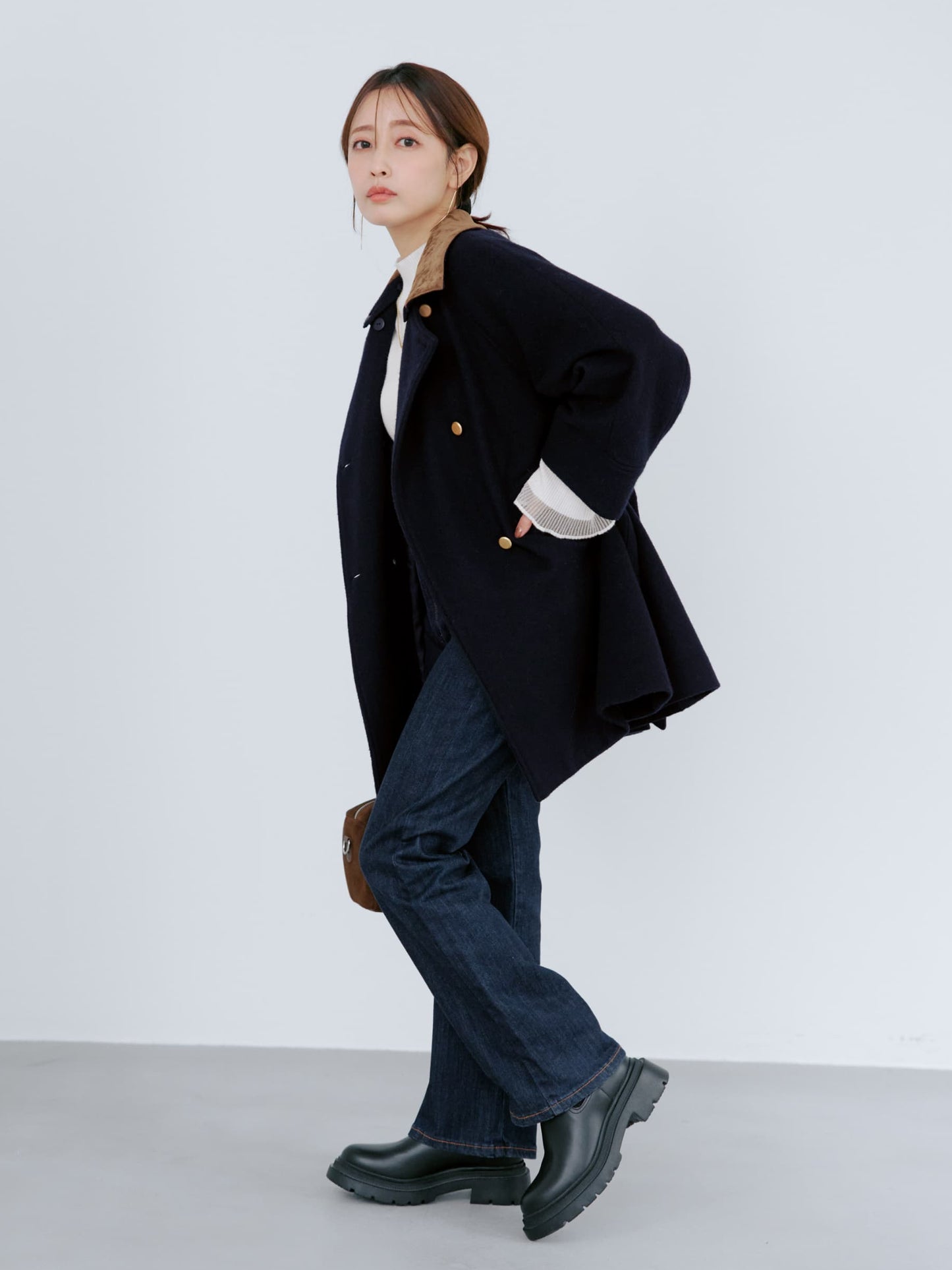 ＜sweetweb掲載＞2wayカラーゴールドボタンミドルコート　[通常]