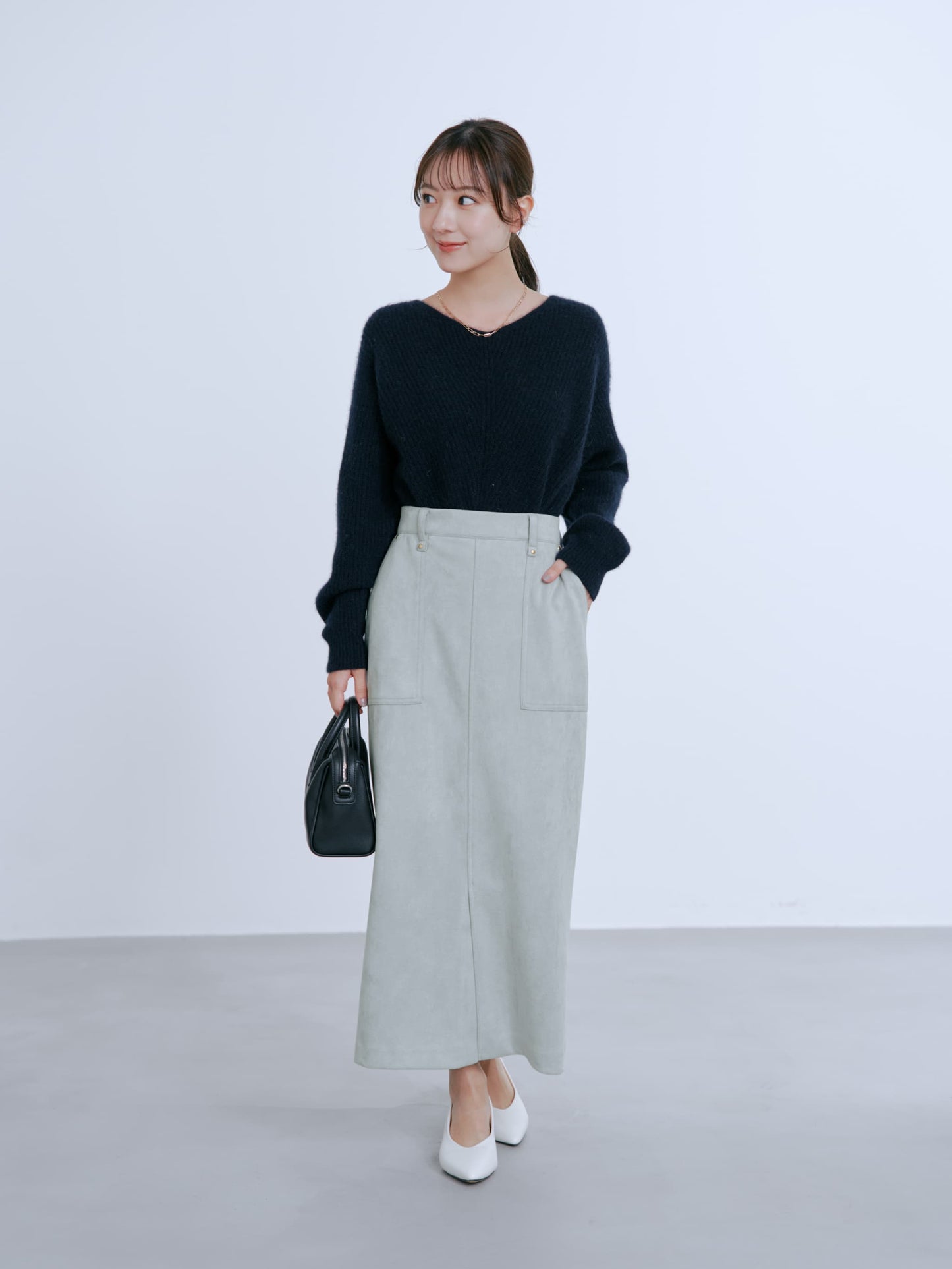 フォックスアンゴラVネックパターン柄ニット　[通常]