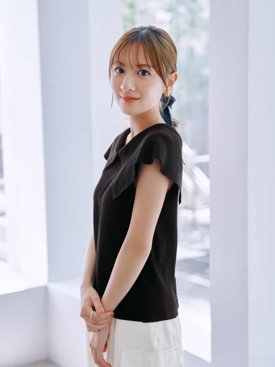 Vネックデザインカラーリブニット　[通常]