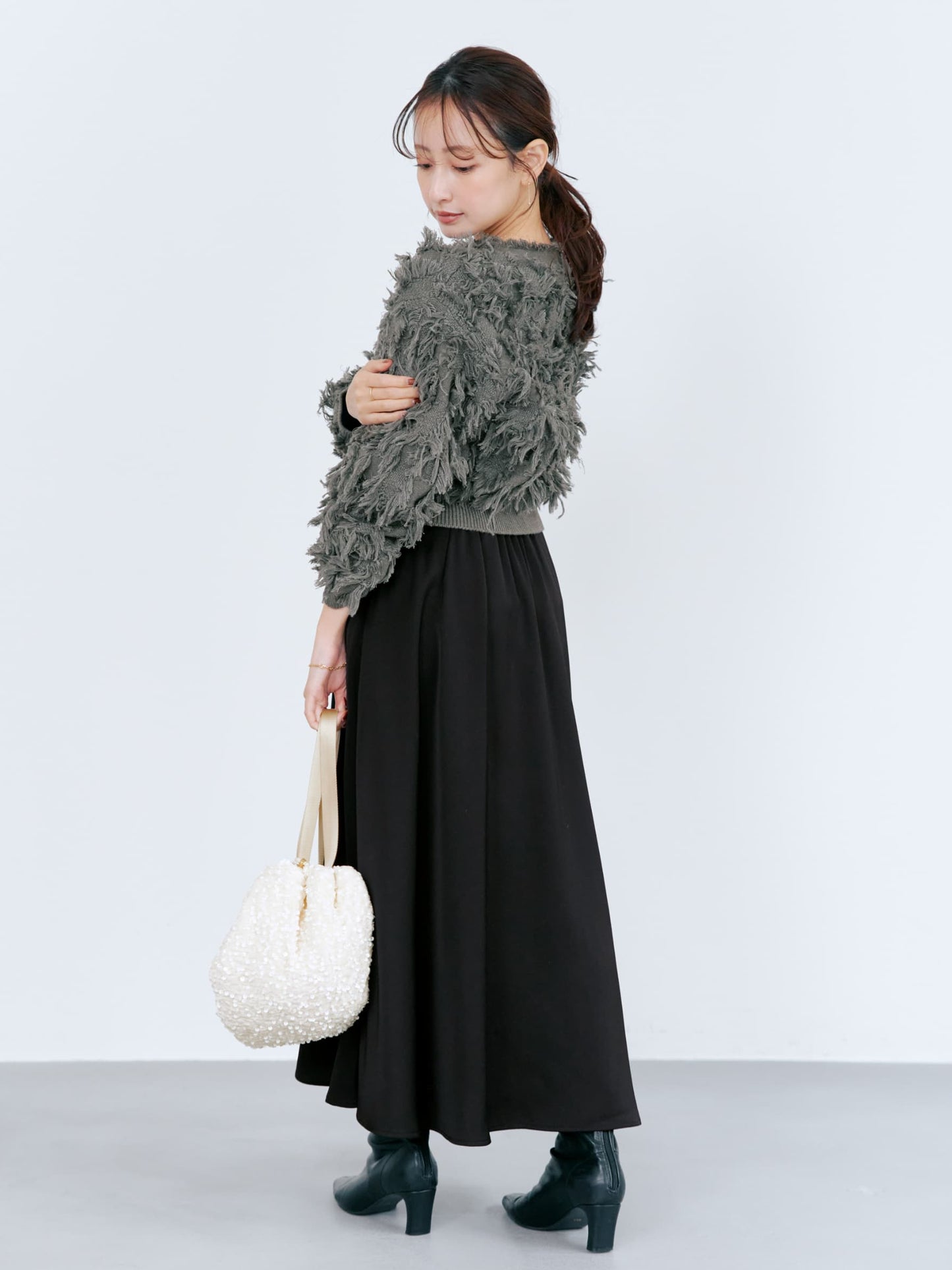 アシメラインサテンフレアスカート-short & regular　[通常]