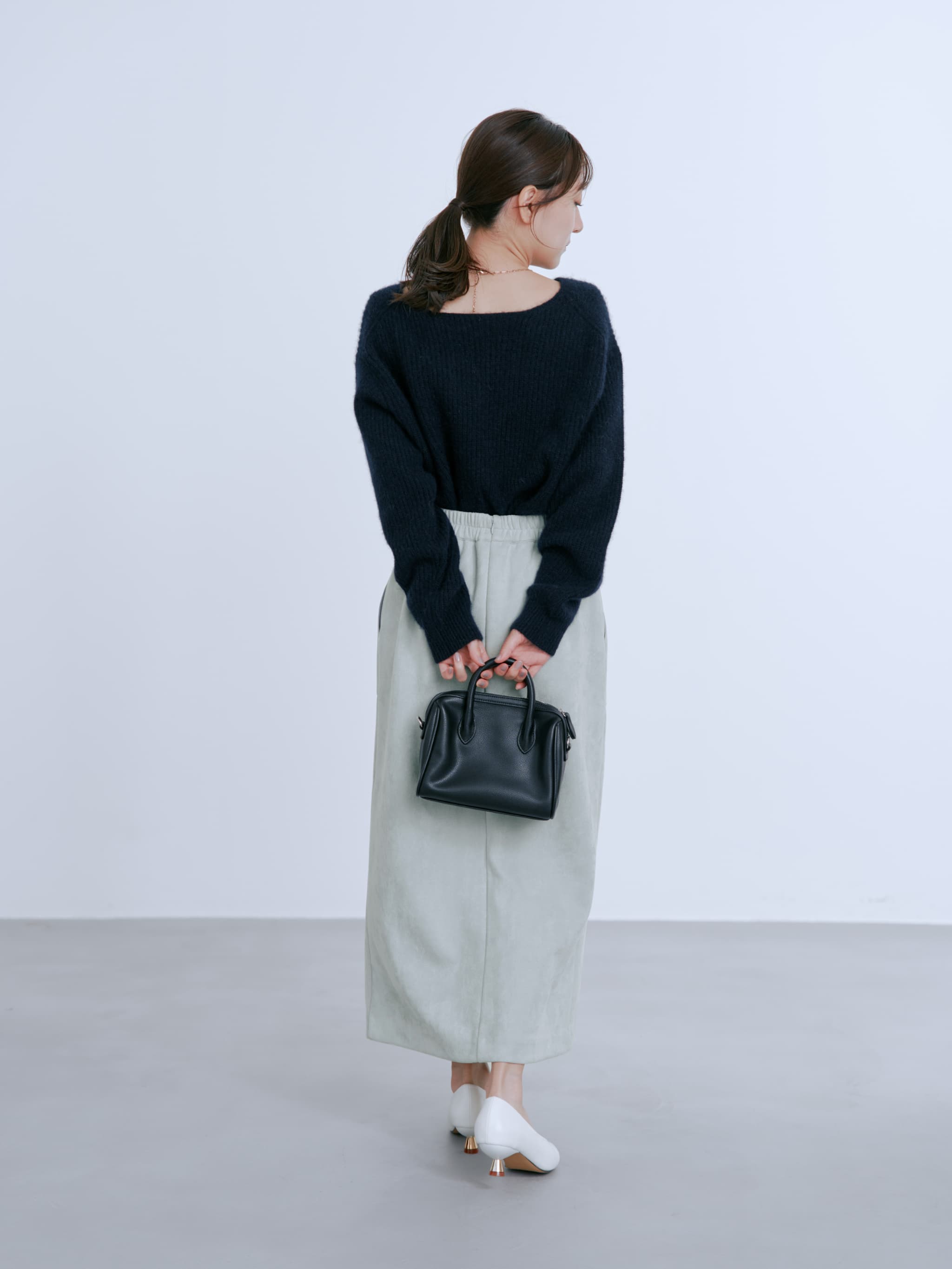 フォックスアンゴラVネックパターン柄ニット　 （COHINA） フォックスアンゴラVネックパターン柄ニット | 小柄・低身長女性向け