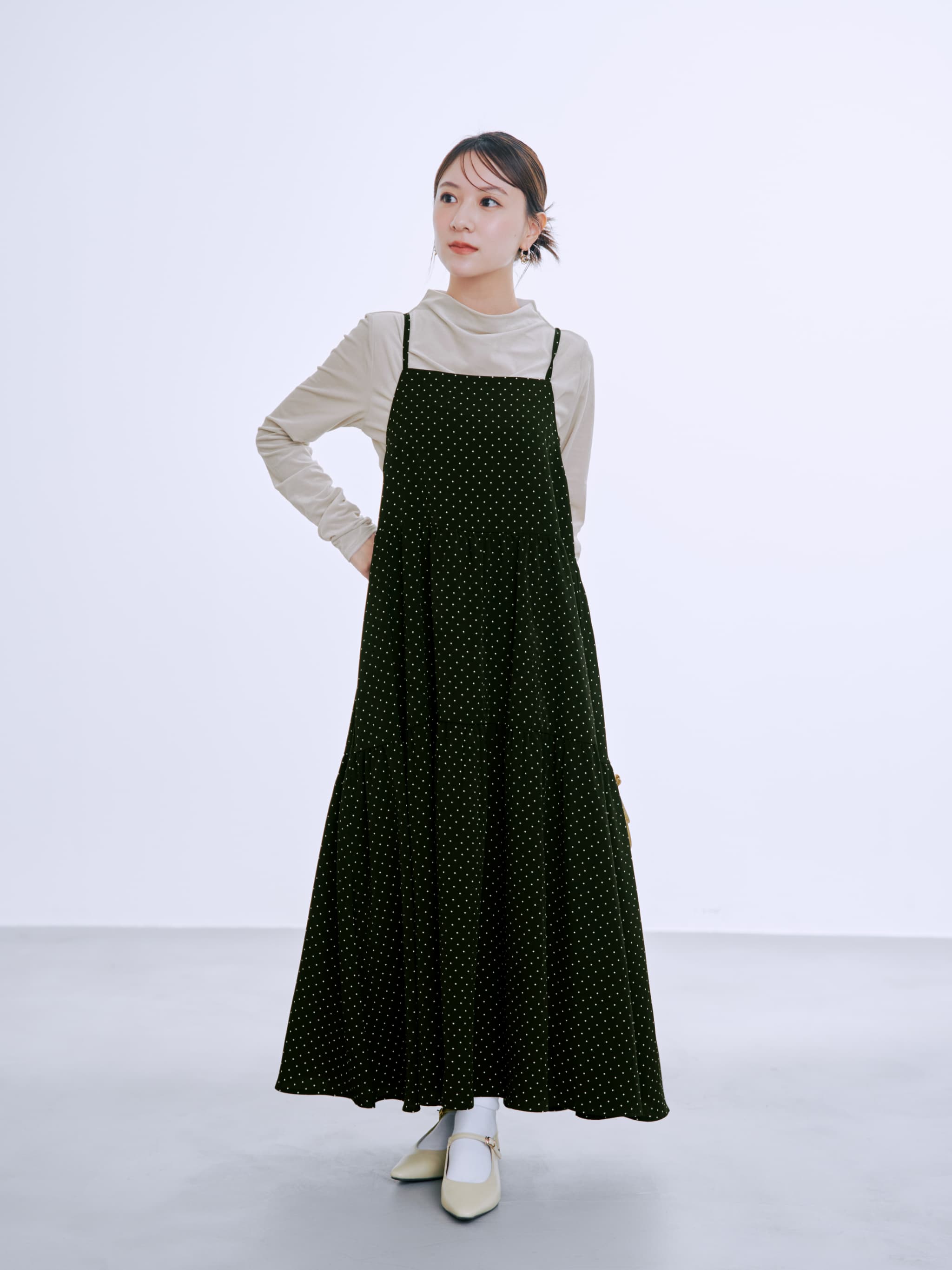 ダンボールトップスドットキャミワンピセット-short & regular | 小柄