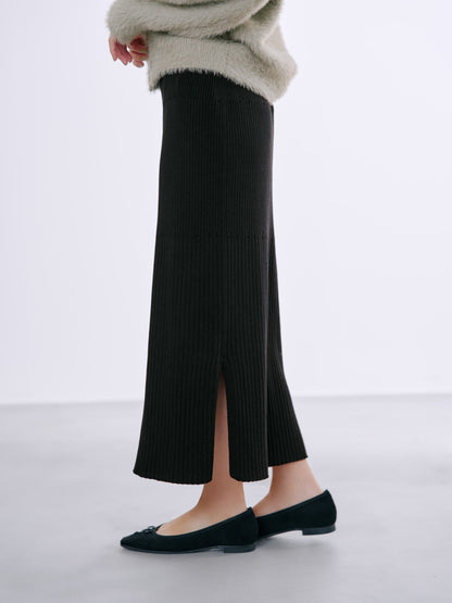 ウォッシャブルウールリブIラインスカート-short & regular　[通常]