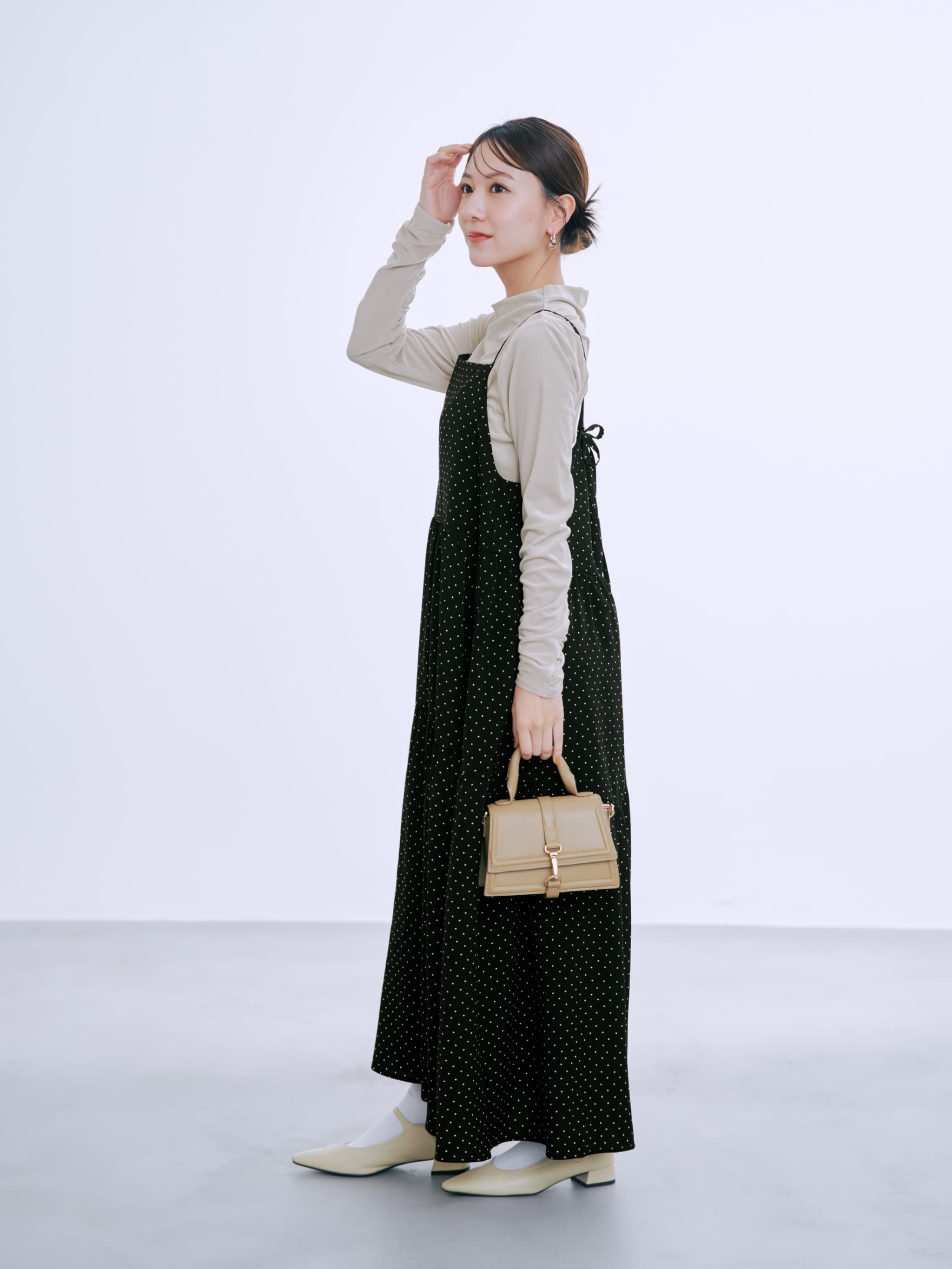 ダンボールトップスドットキャミワンピセット-short & regular | 小柄